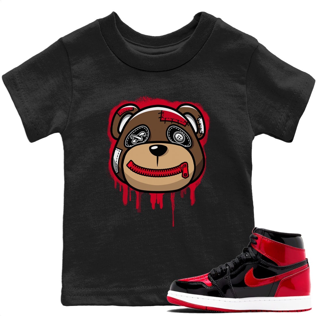 Bear Face Kids Tops - Air Jordan 1 Bred Patent