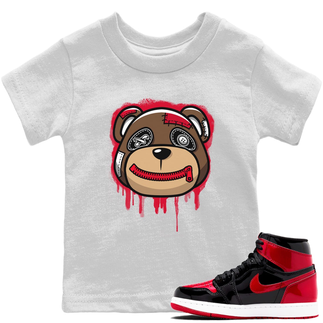 Bear Face Kids Tops - Air Jordan 1 Bred Patent
