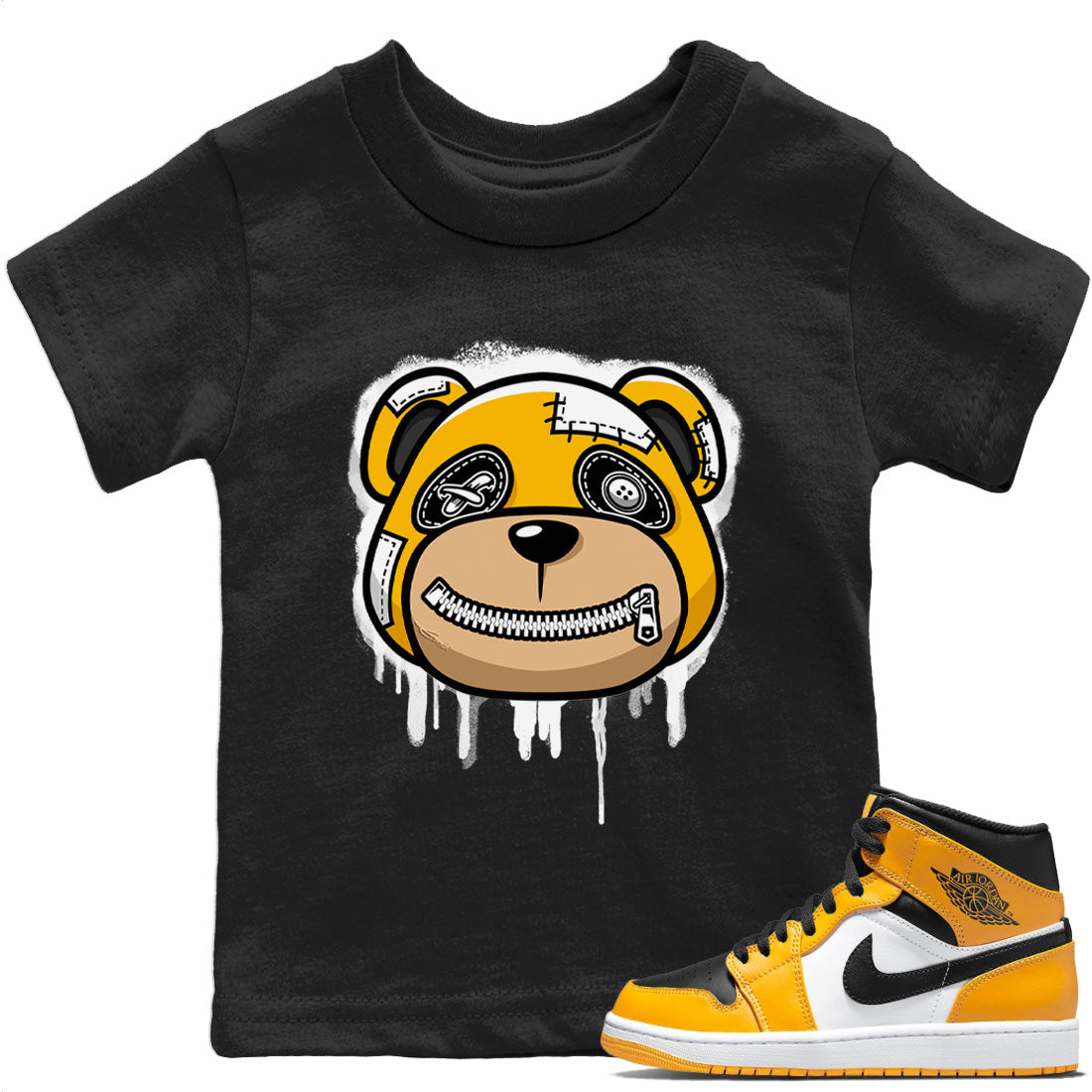 Bear Face Kids Tops - Air Jordan 1 Yellow Toe