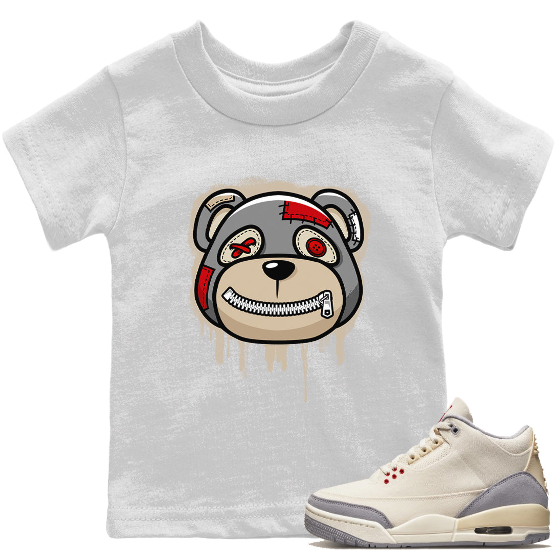 Bear Face Kids Tops - Air Jordan 3 Muslin