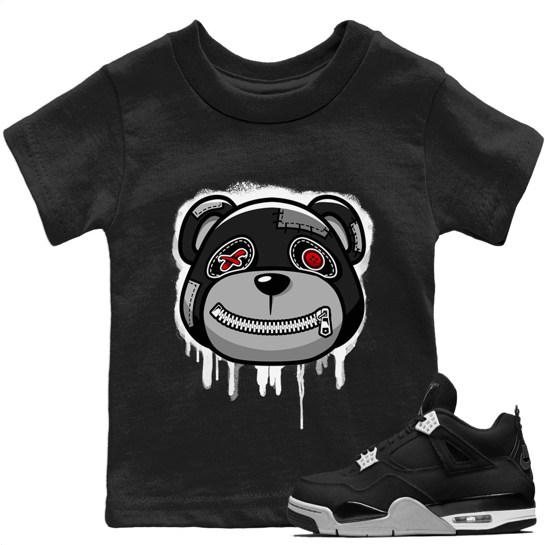 Bear Face Kids Tops - Air Jordan 4 Black Canvas