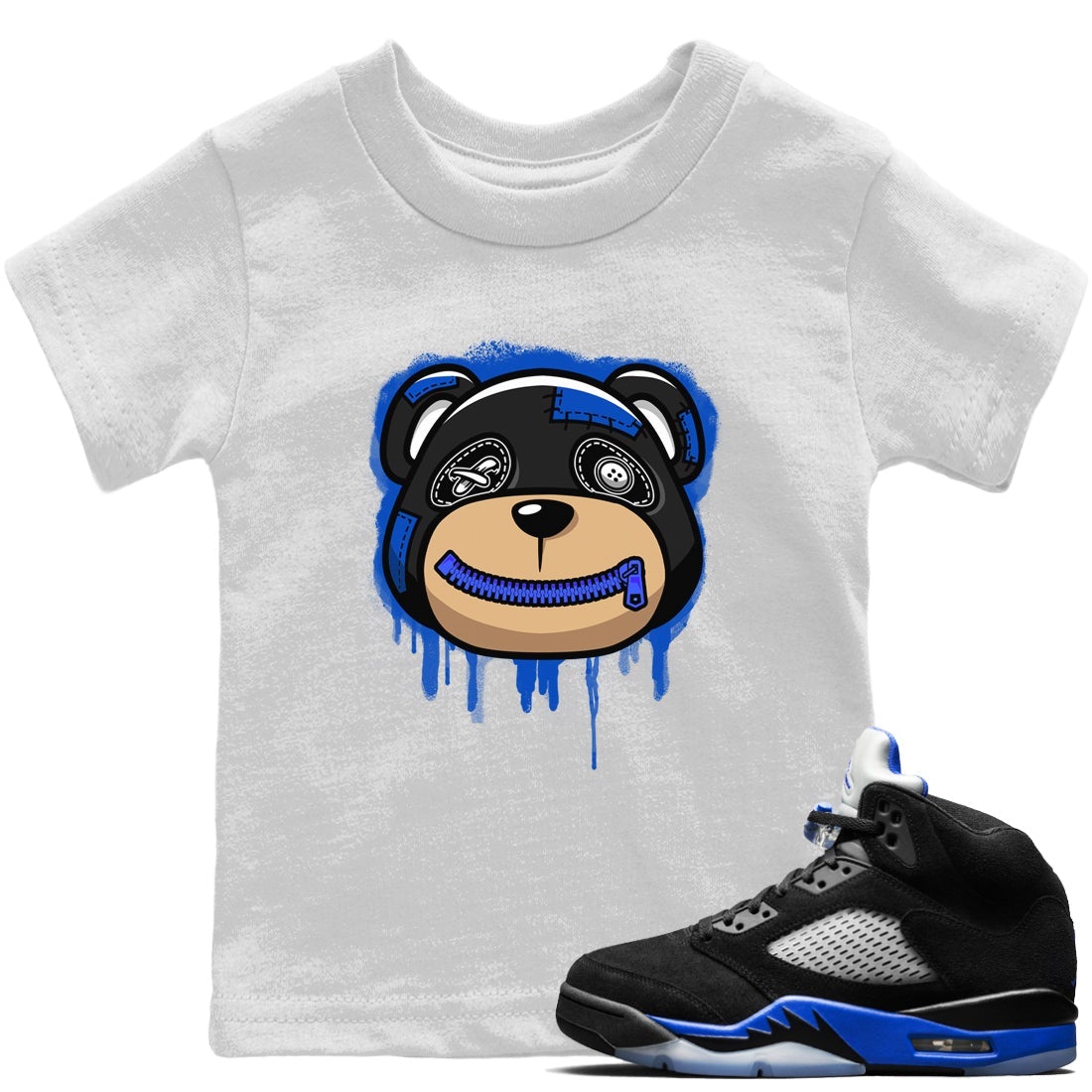 Bear Face Kids Tops - Air Jordan 5 Racer Blue