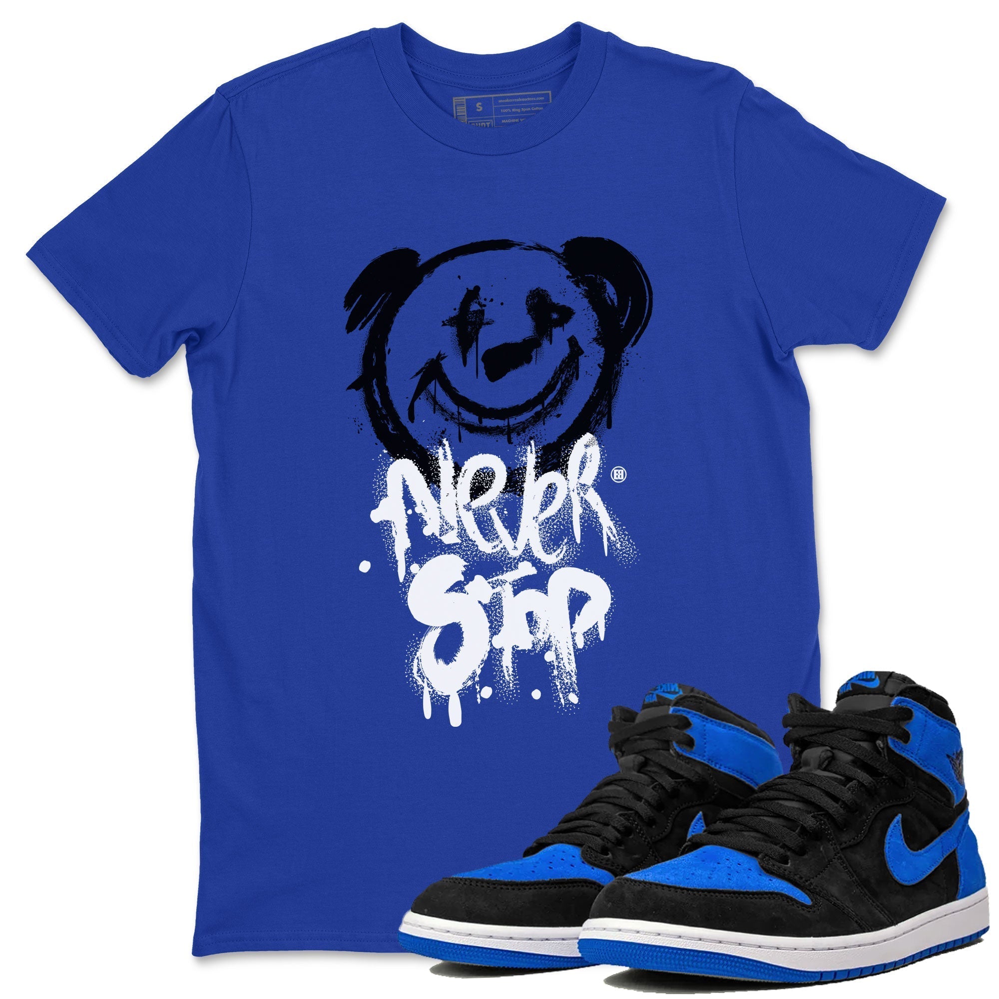Bear Never Stop SNRT Sneaker Tee - Air Jordan 1 Royal Reimagined