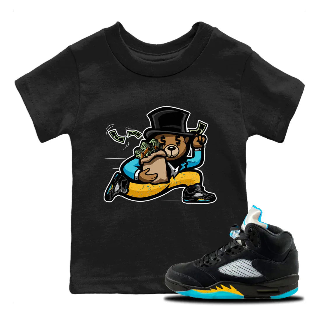 Bear Steals Kids Tops - Air Jordan 5 Aqua