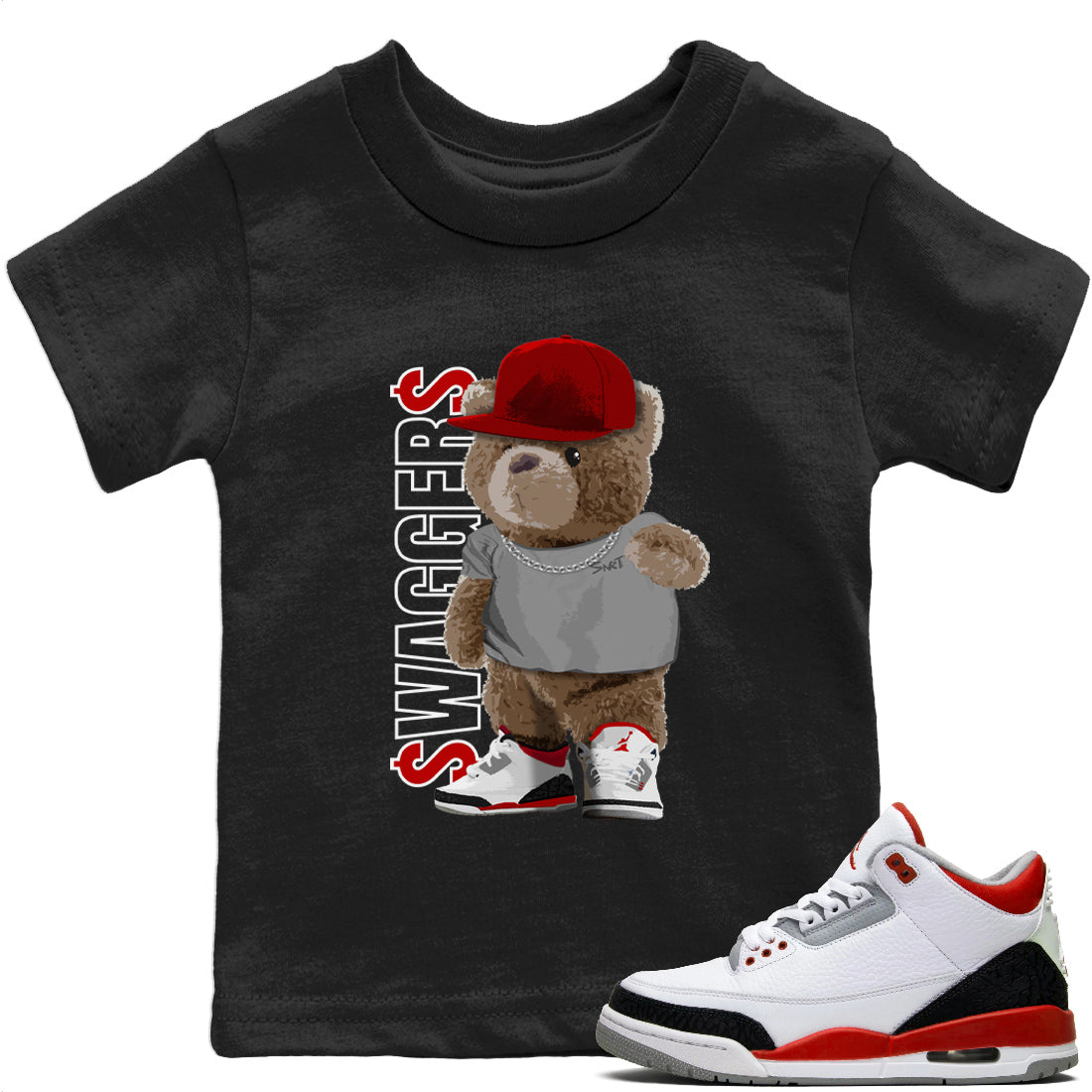 Bear Swaggers Kids Tops - Air Jordan 3 Fire Red