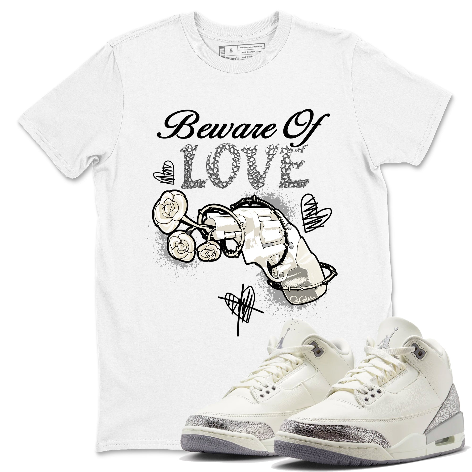 Beware Of Love snkmatch Tees - Air Jordan 3 Sail and Cement Grey