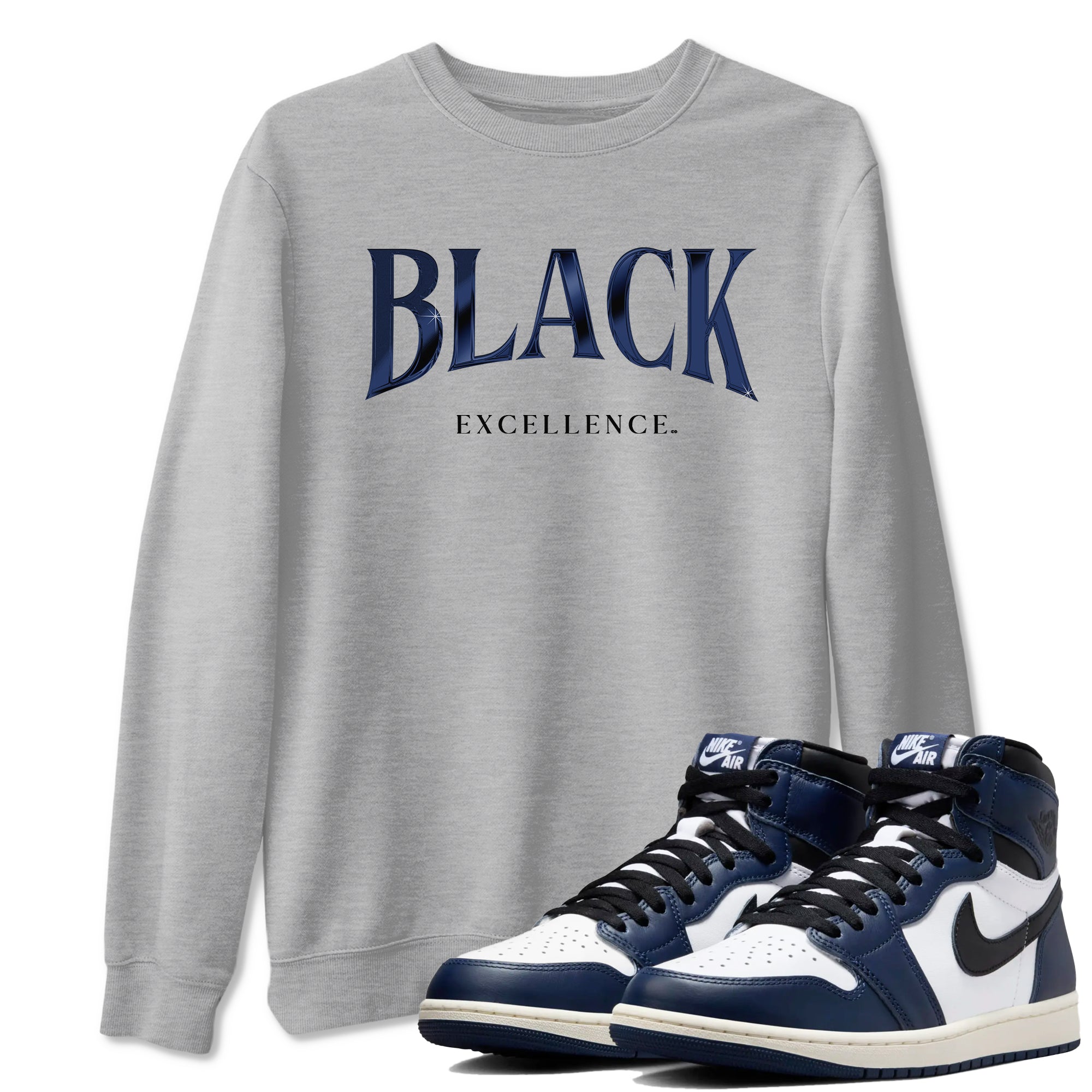 Black Excellence snkmatch Tees - Air Jordan 1 Midnight Navy
