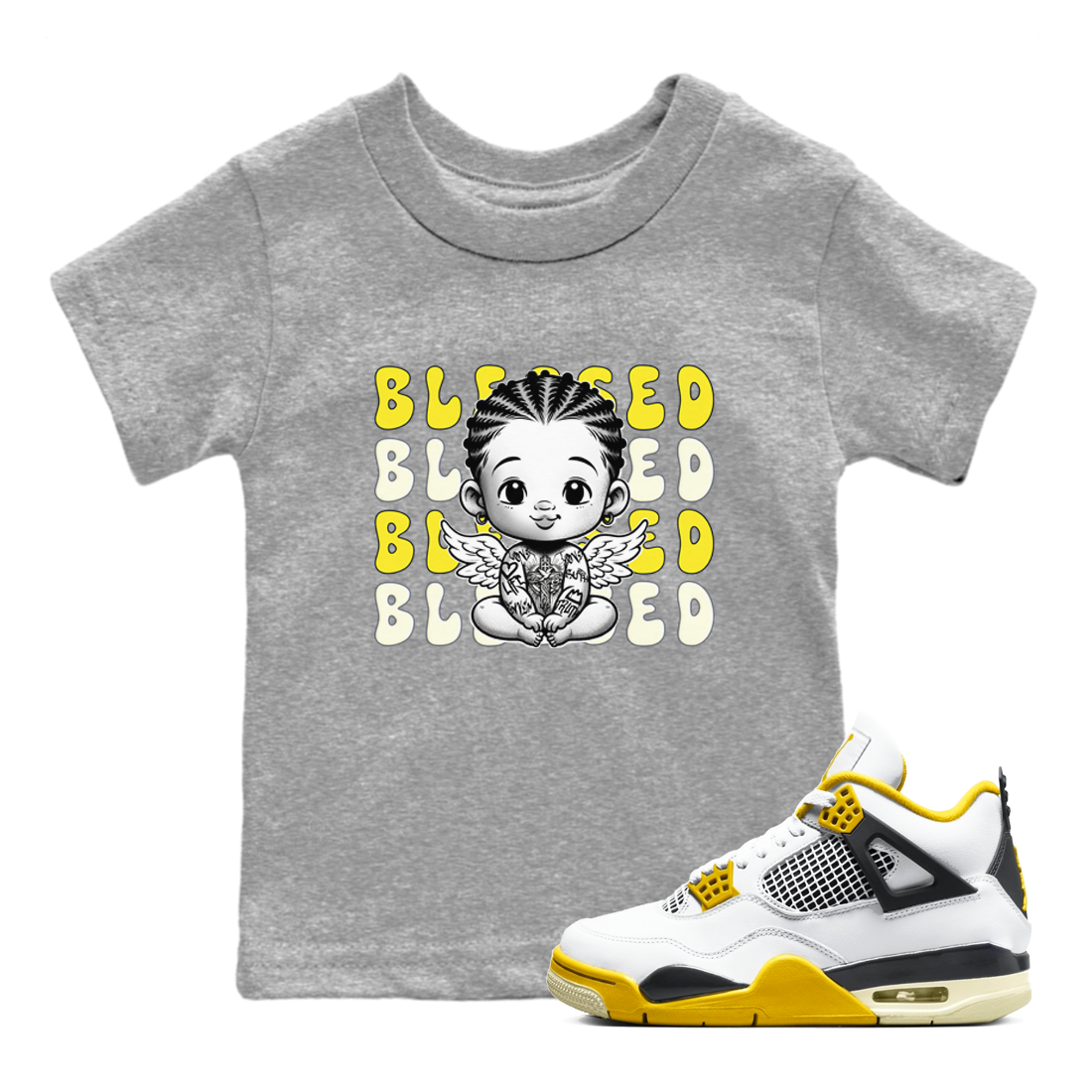 Blessed snkmatch Tees Kids - Air Jordan 4 Vivid Sulfur
