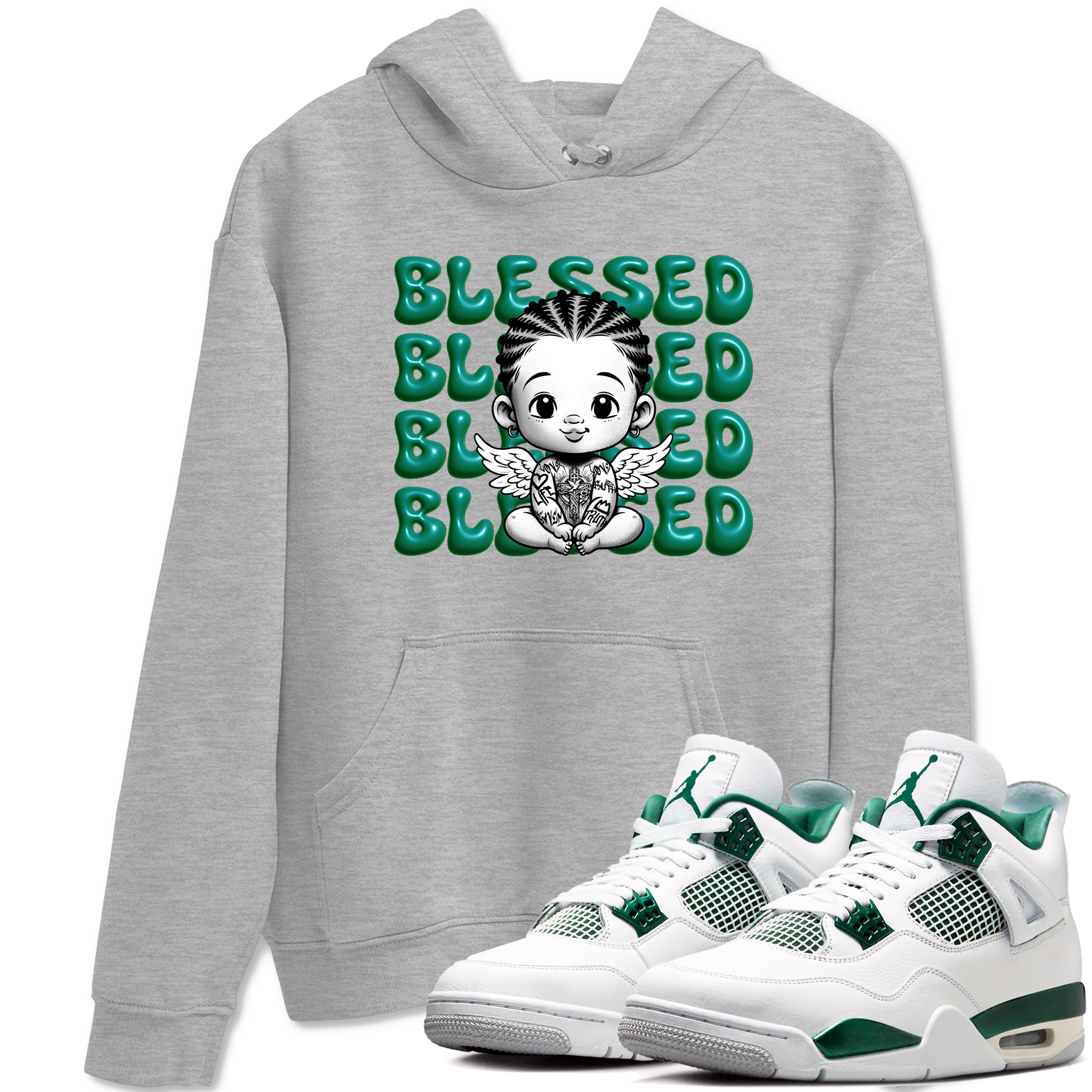 Blessed Baby snkmatch Tees - Air Jordan 4 Oxidized Green