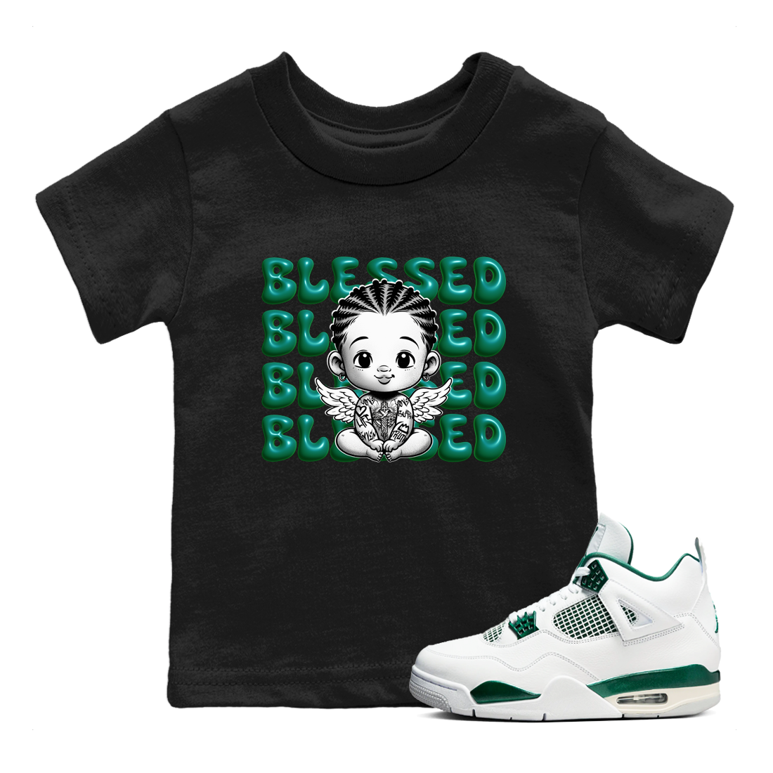 Blessed Baby SNRT Sneaker Tees Kids - Air Jordan 4 Oxidized Green