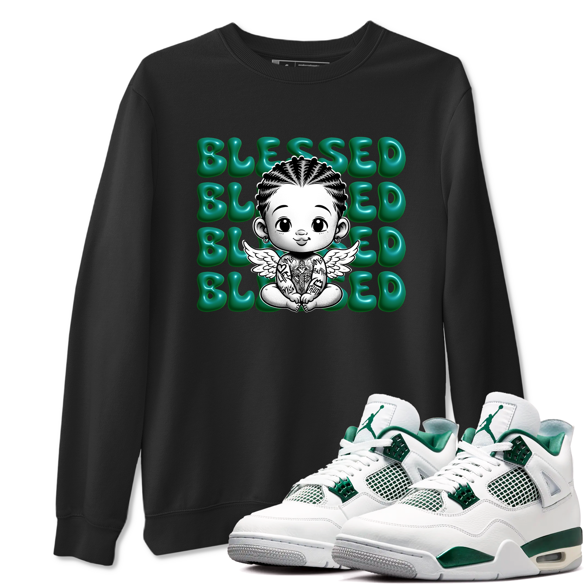 Blessed Baby snkmatch Tees - Air Jordan 4 Oxidized Green