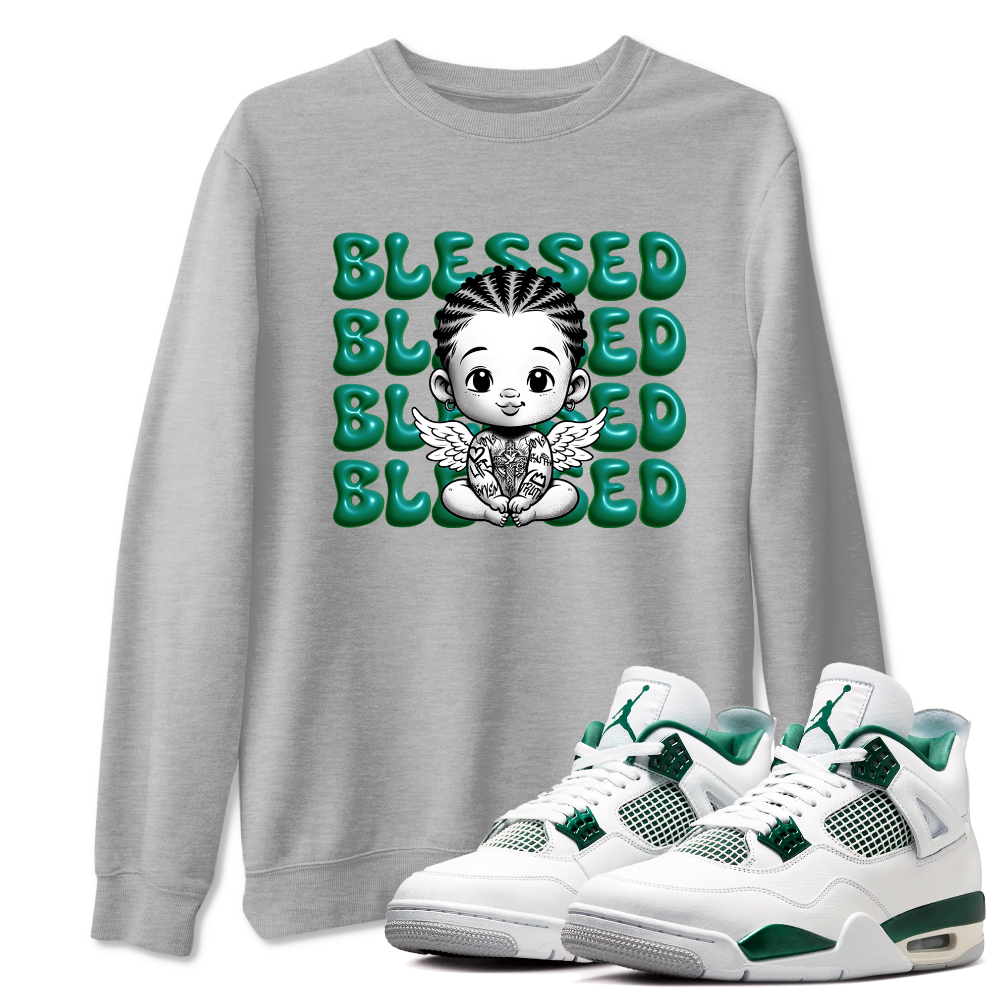 Blessed Baby snkmatch Tees - Air Jordan 4 Oxidized Green