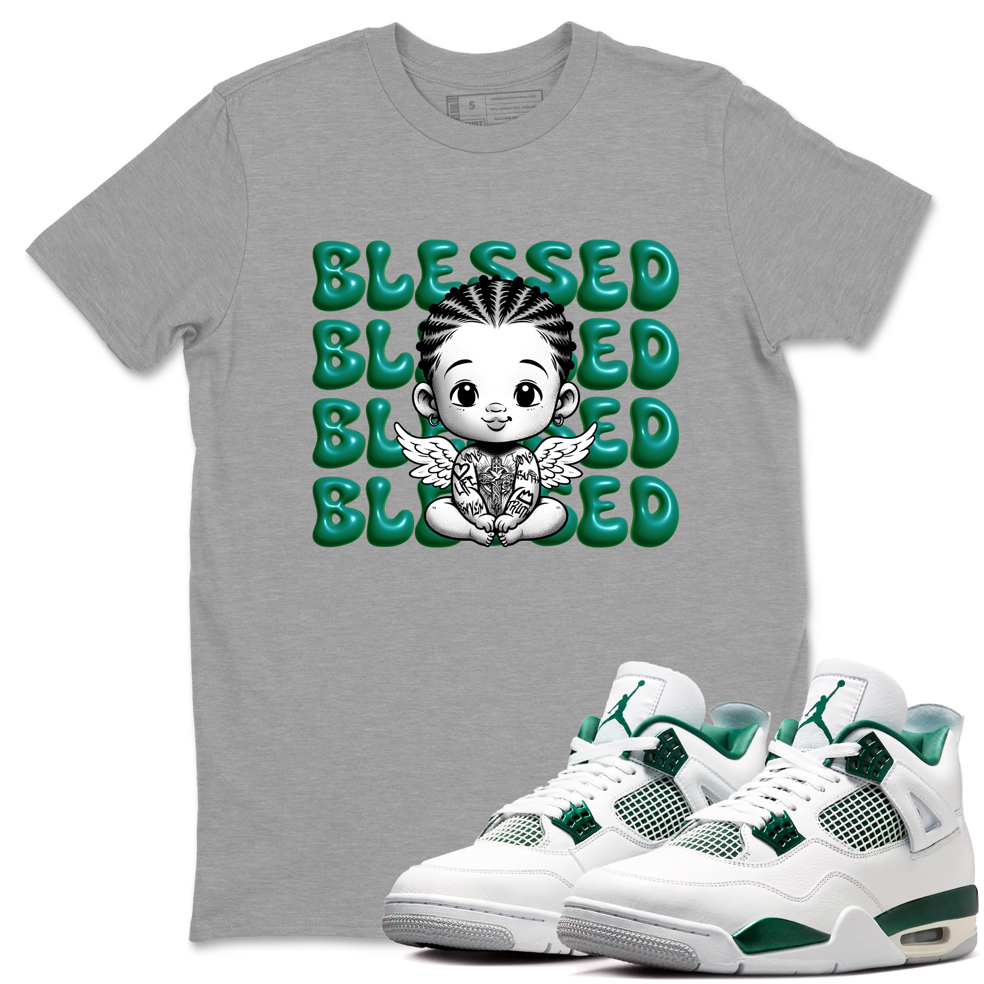 Blessed Baby snkmatch Tees - Air Jordan 4 Oxidized Green