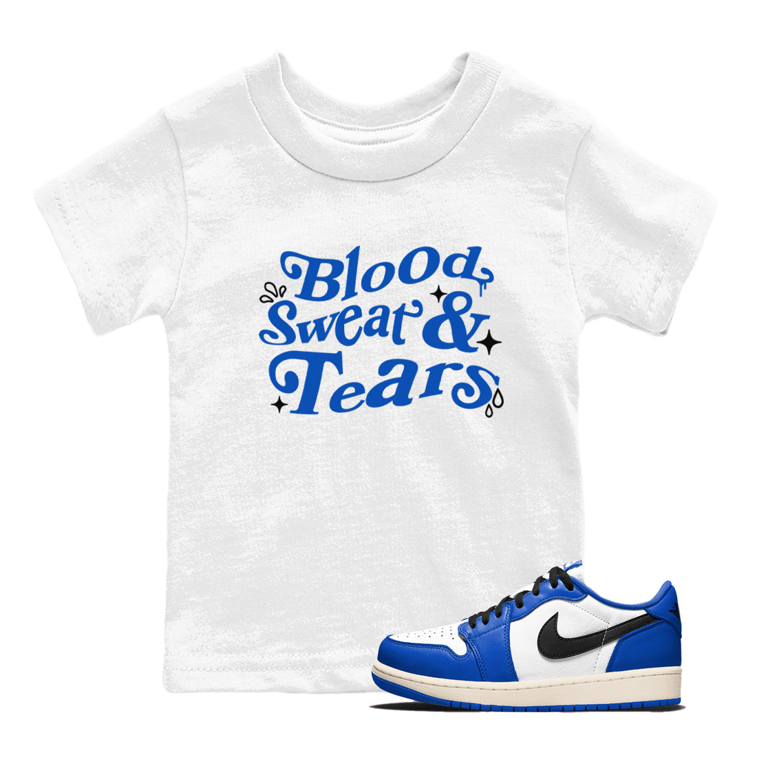 Blood Sweat Tears snkmatch Tees Kids - Air Jordan 1 Game Royal