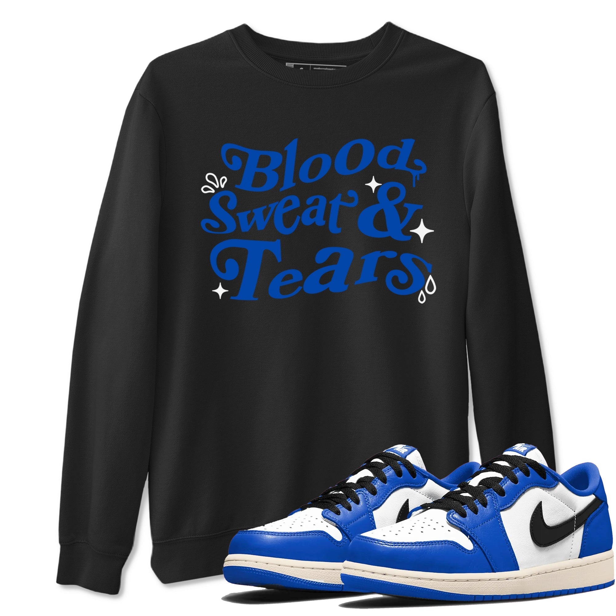 Blood Sweat Tears snkmatch Tees - Air Jordan 1 Game Royal