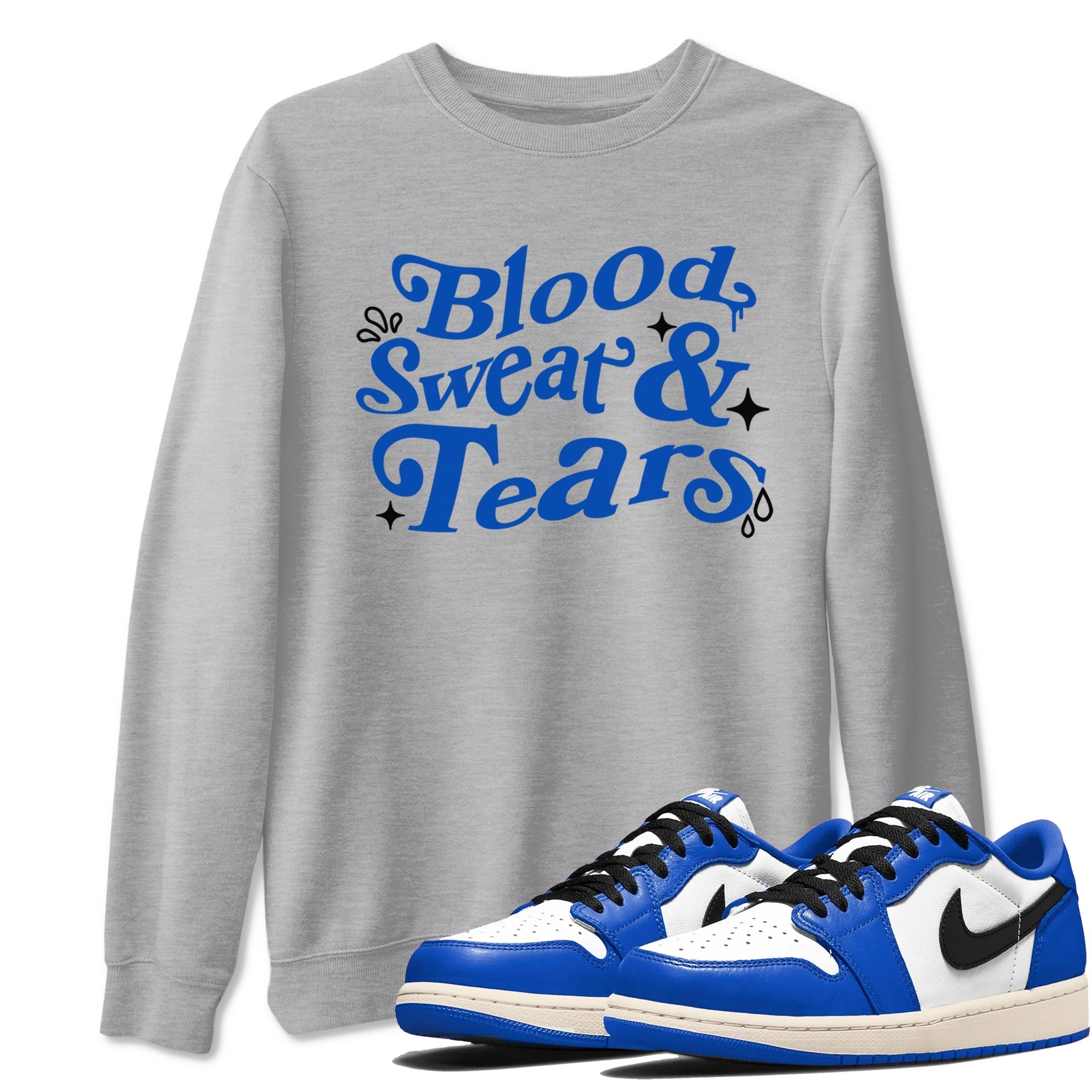 Blood Sweat Tears snkmatch Tees - Air Jordan 1 Game Royal