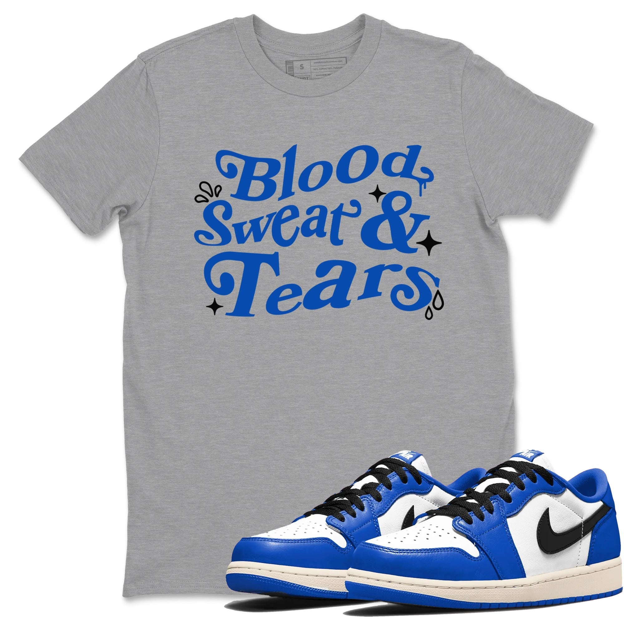 Blood Sweat Tears snkmatch Tees - Air Jordan 1 Game Royal