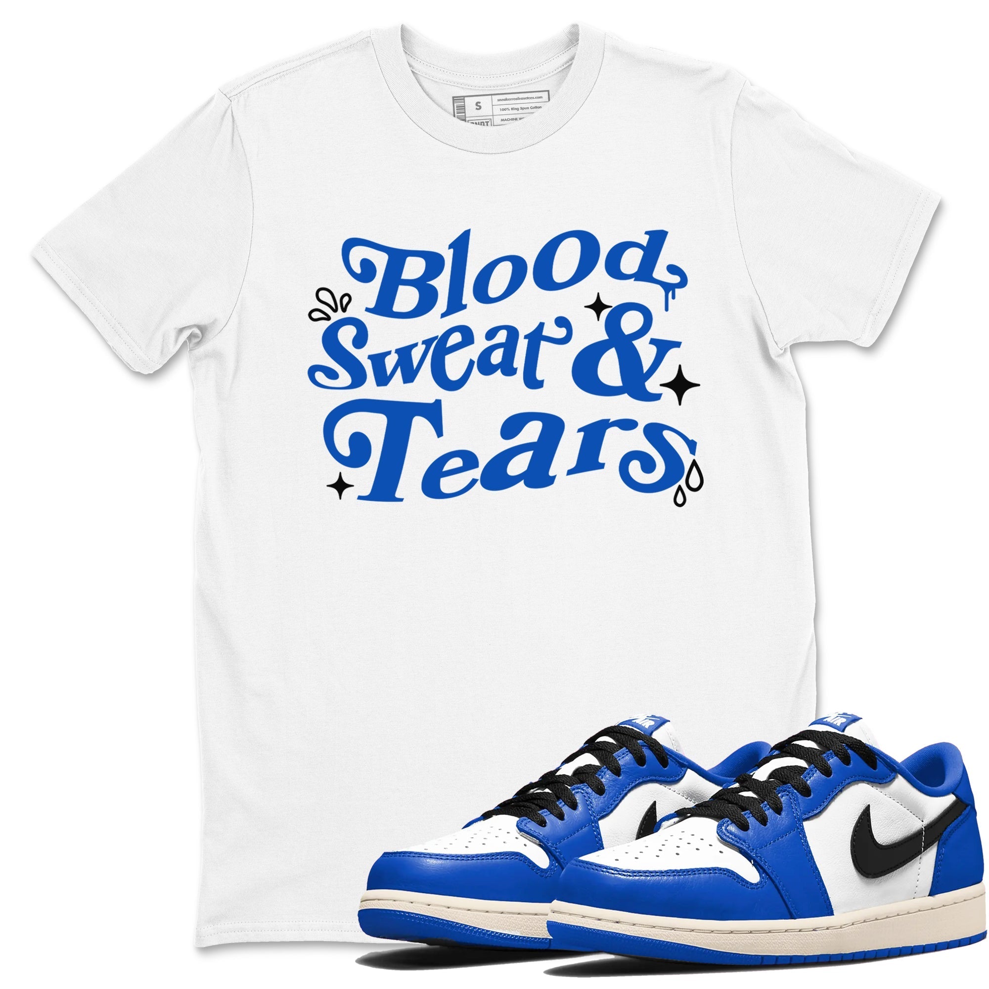 Blood Sweat Tears snkmatch Tees - Air Jordan 1 Game Royal