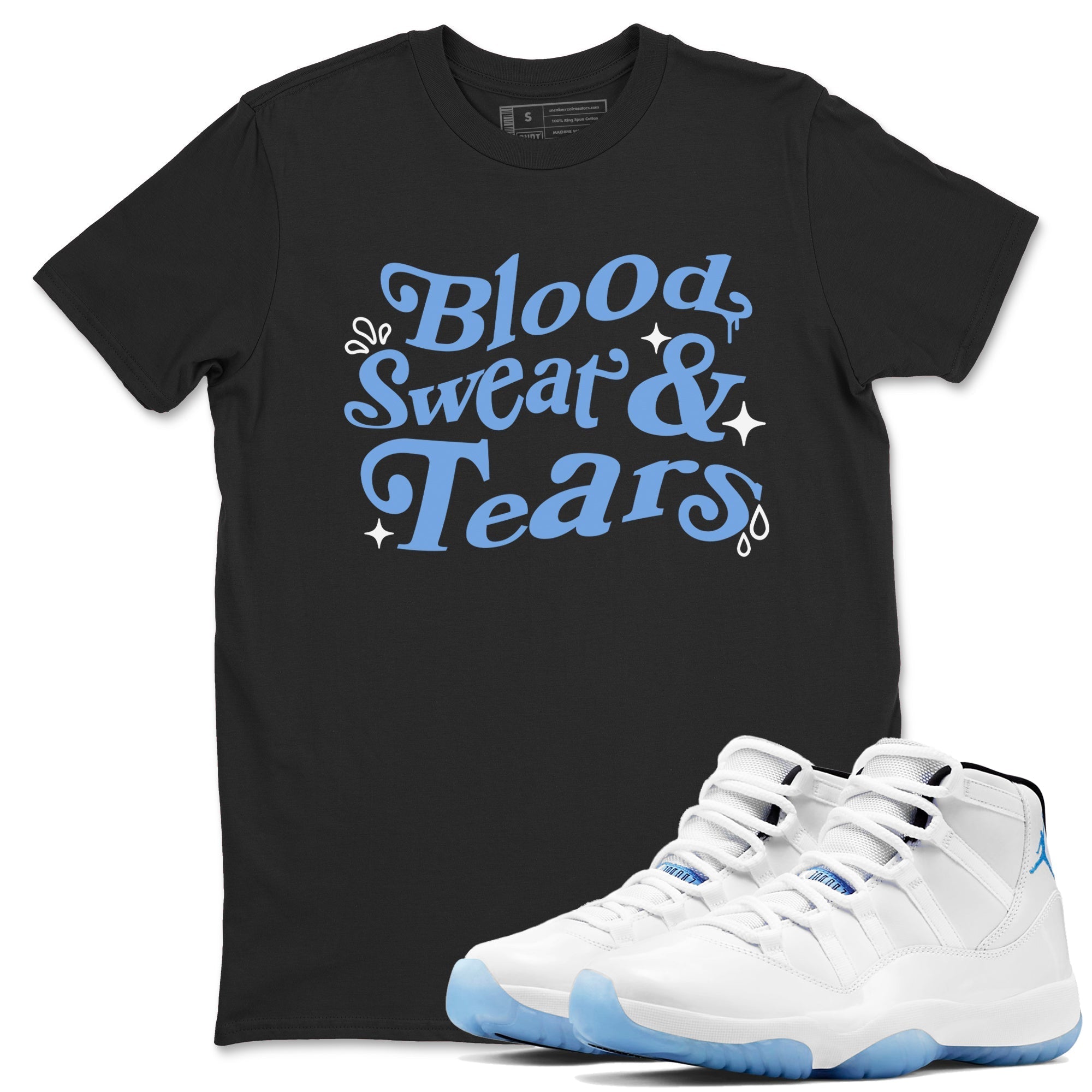 Blood Sweat Tears snkmatch Tees - Air Jordan 11 Legend Blue