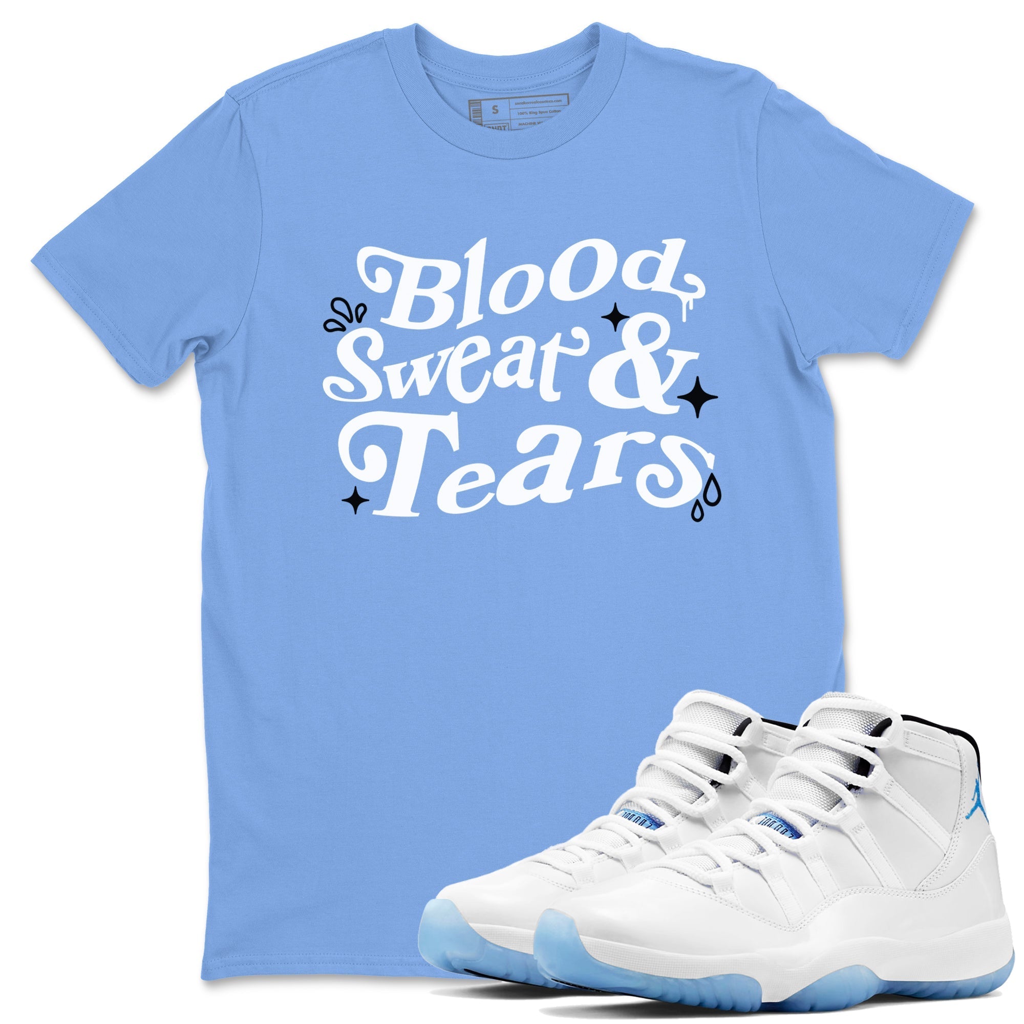 Blood Sweat Tears snkmatch Tees - Air Jordan 11 Legend Blue