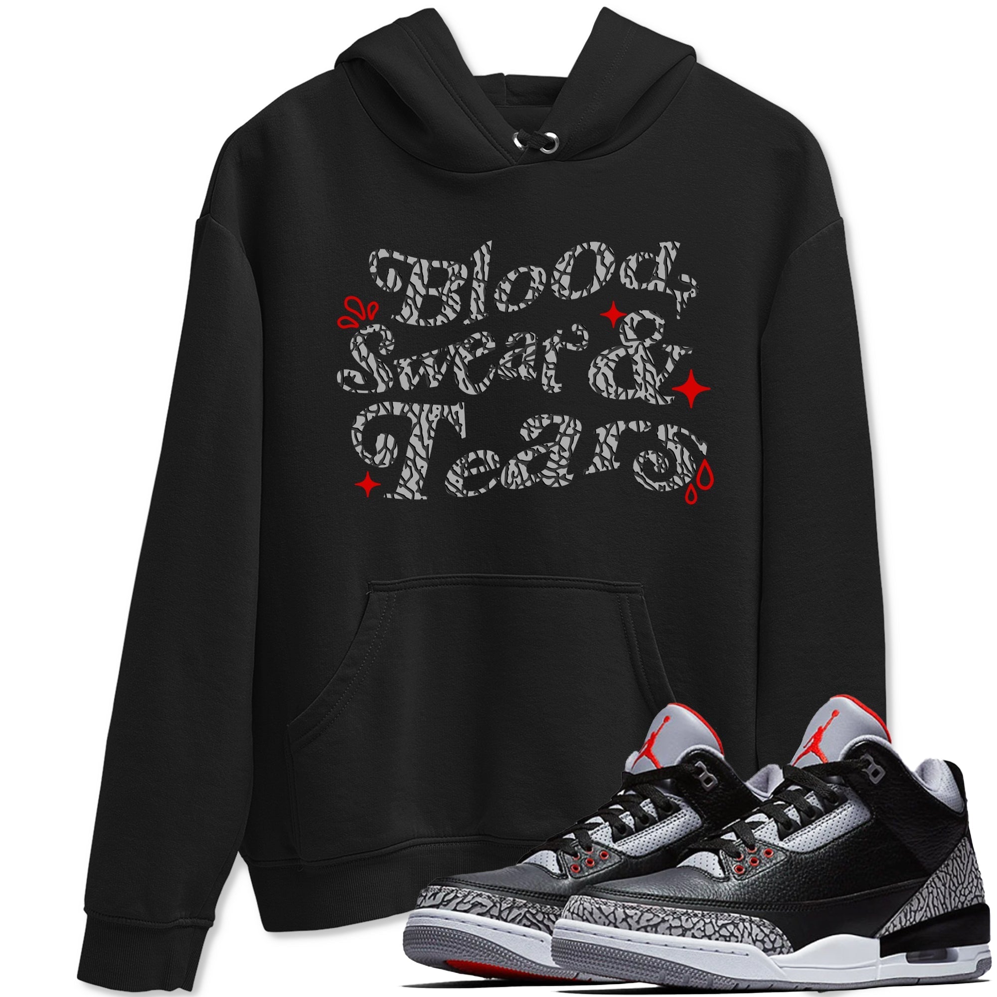 Blood Sweat Tears snkmatch Tees - Air Jordan 3 Black Cement
