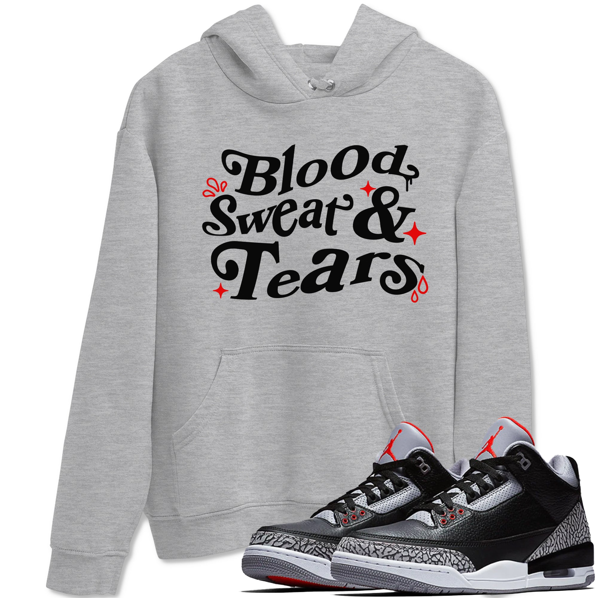 Blood Sweat Tears snkmatch Tees - Air Jordan 3 Black Cement