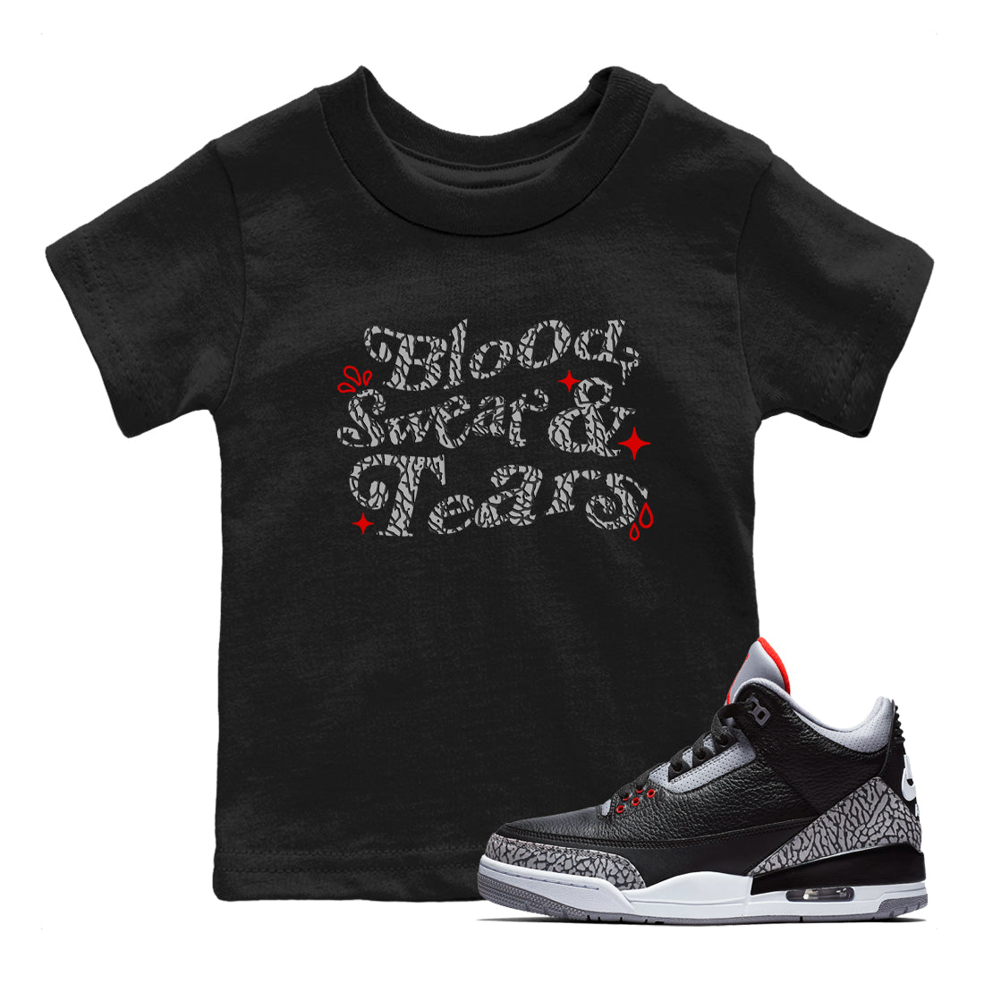 Blood Sweat Tears snkmatch Tees Kids - Air Jordan 3 Black Cement