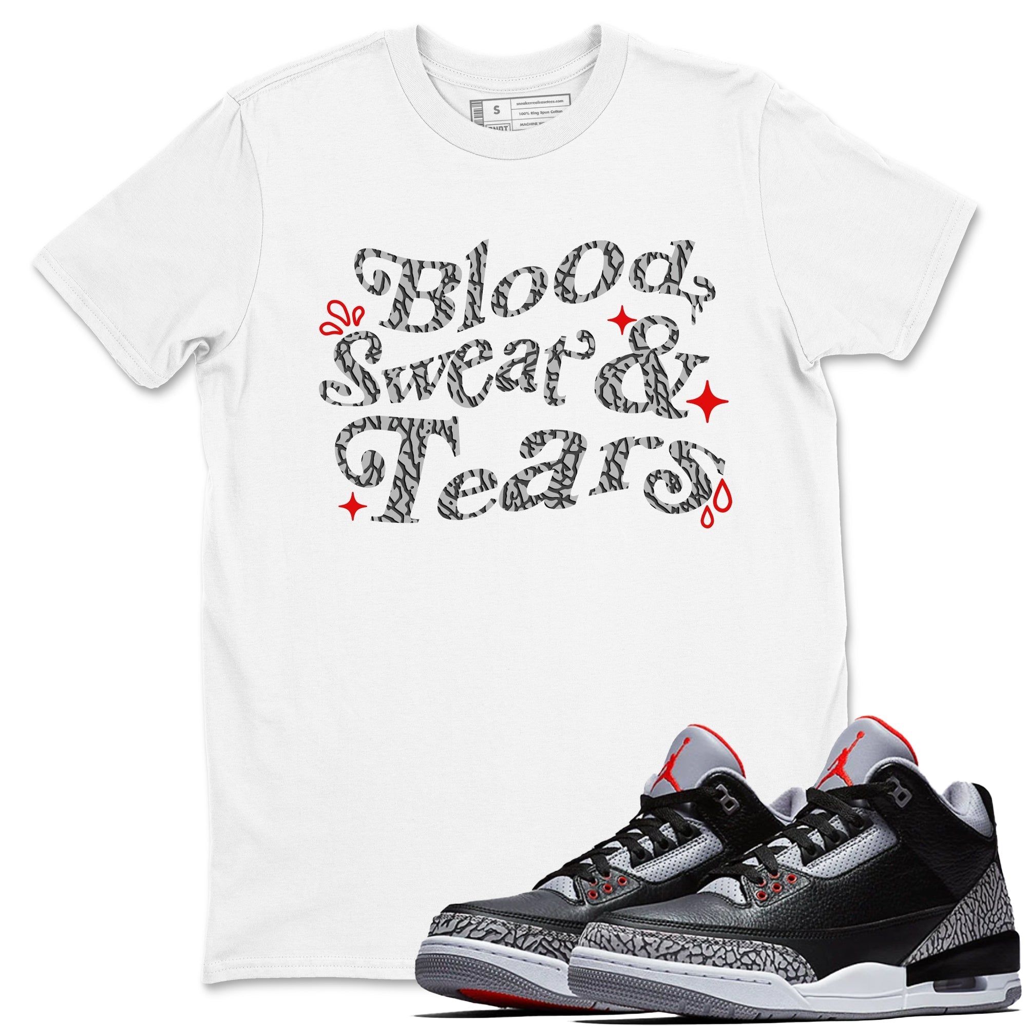 Blood Sweat Tears snkmatch Tees - Air Jordan 3 Black Cement