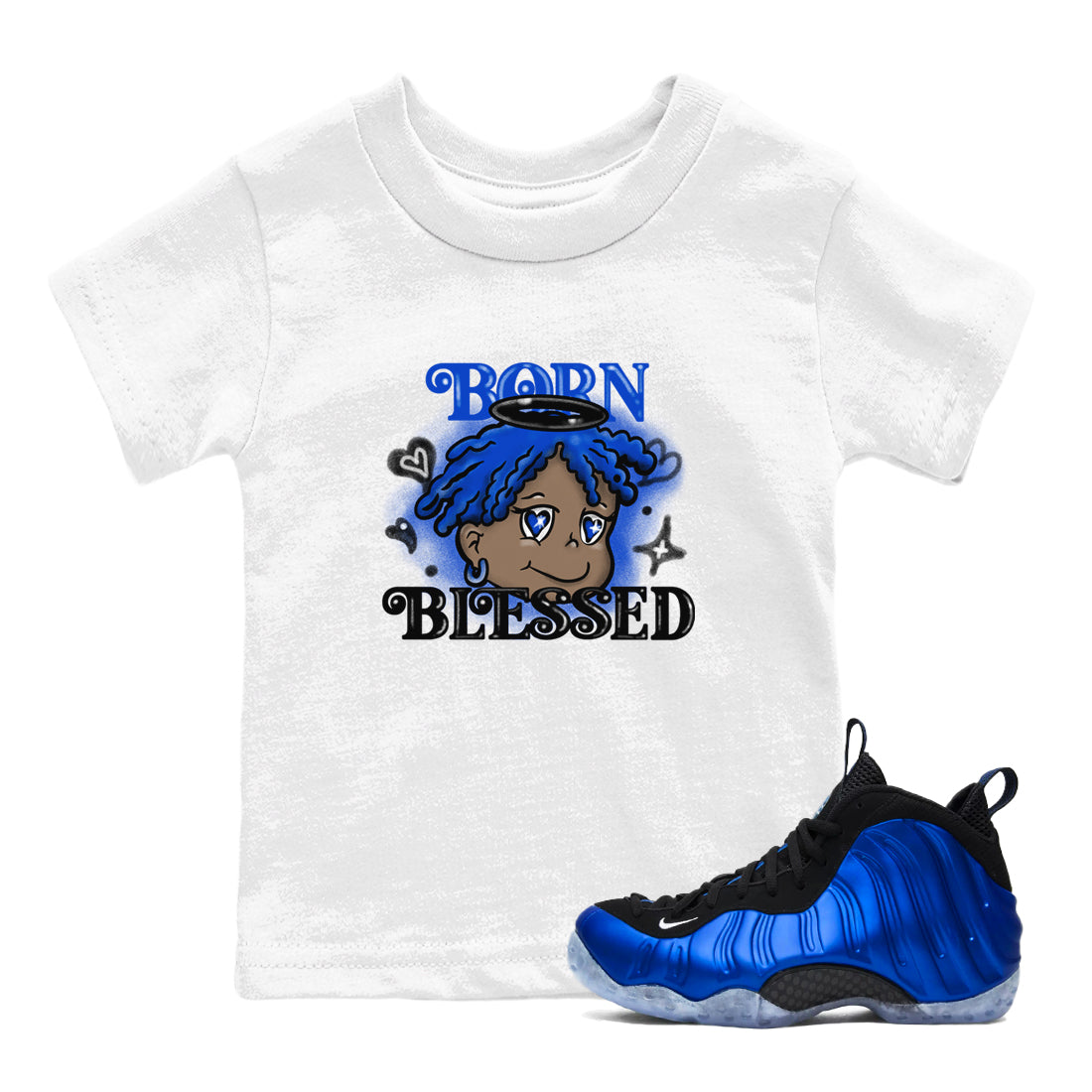 Born Blessed snkmatch Tees Kids - Air Foamposite One Royal