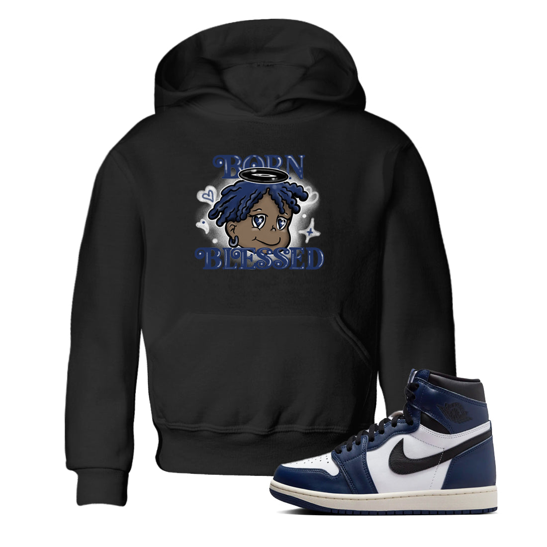 Born Blessed snkmatch Tees Kids - Air Jordan 1 Midnight Navy