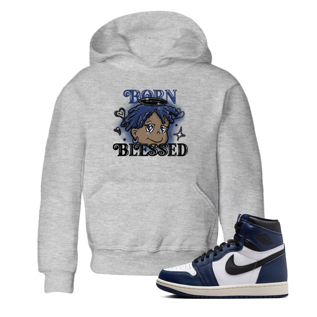 Born Blessed snkmatch Tees Kids - Air Jordan 1 Midnight Navy