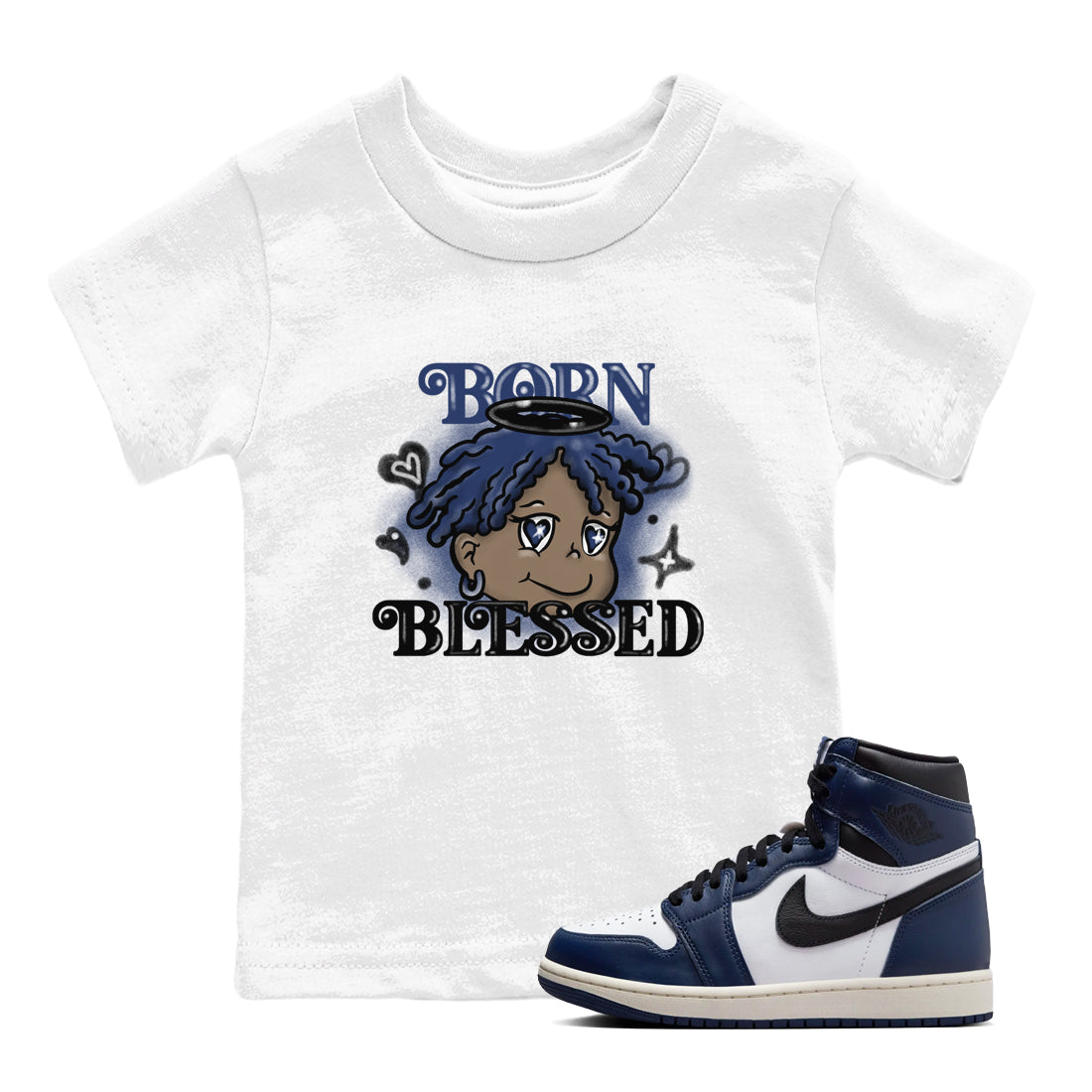 Born Blessed snkmatch Tees Kids - Air Jordan 1 Midnight Navy