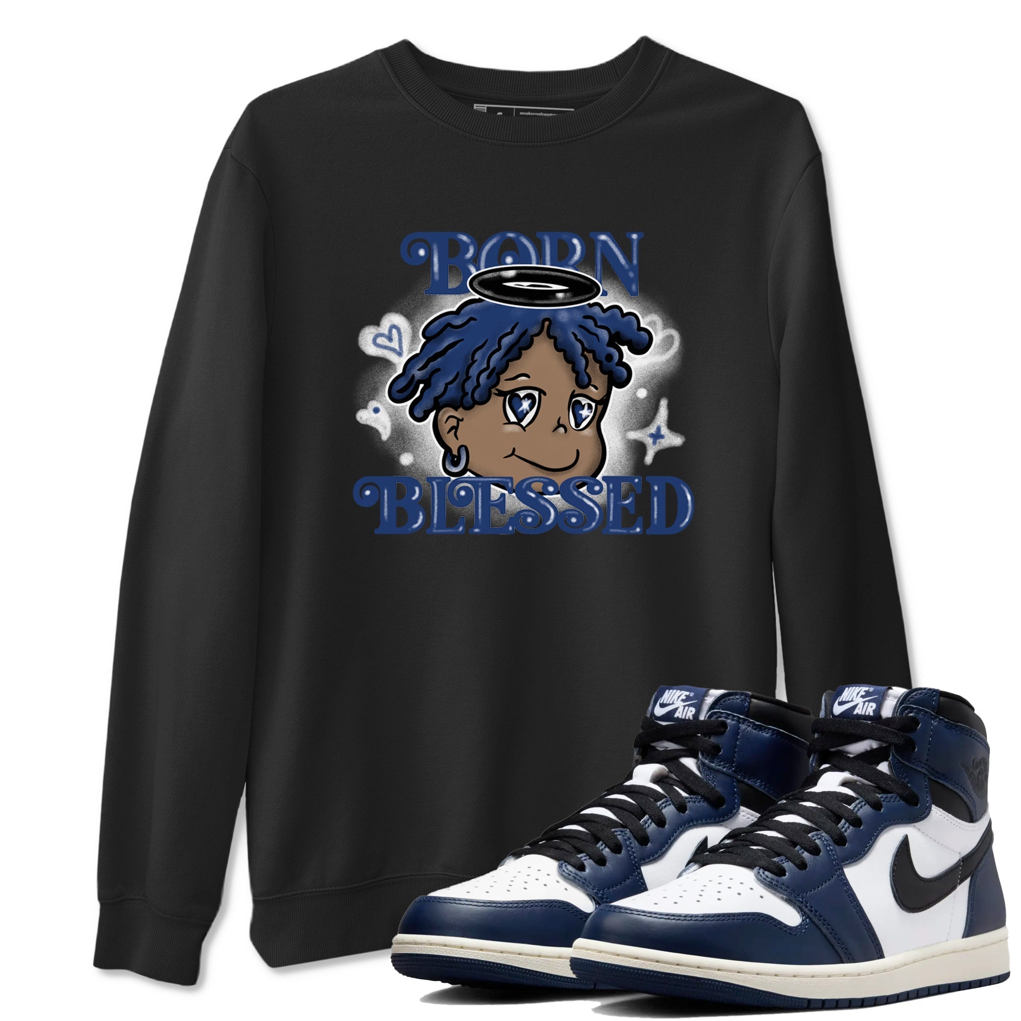 Born Blessed snkmatch Tees - Air Jordan 1 Midnight Navy