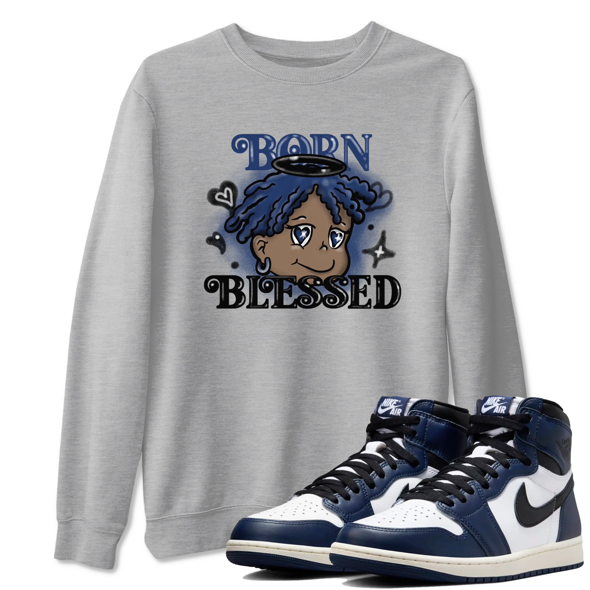 Born Blessed snkmatch Tees - Air Jordan 1 Midnight Navy