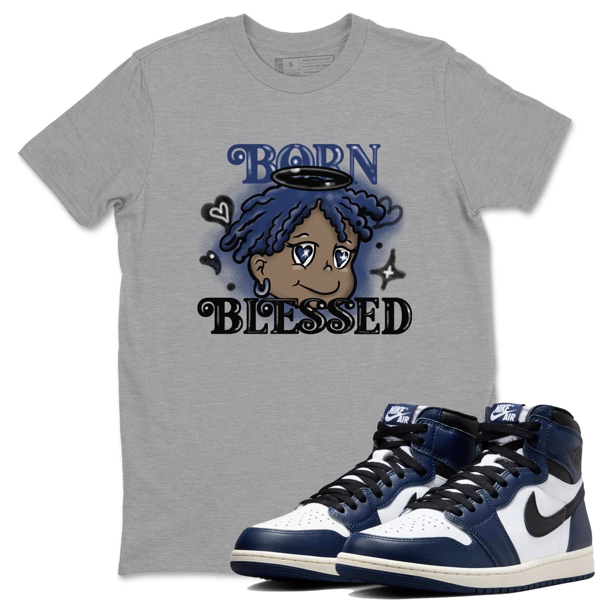 Born Blessed snkmatch Tees - Air Jordan 1 Midnight Navy