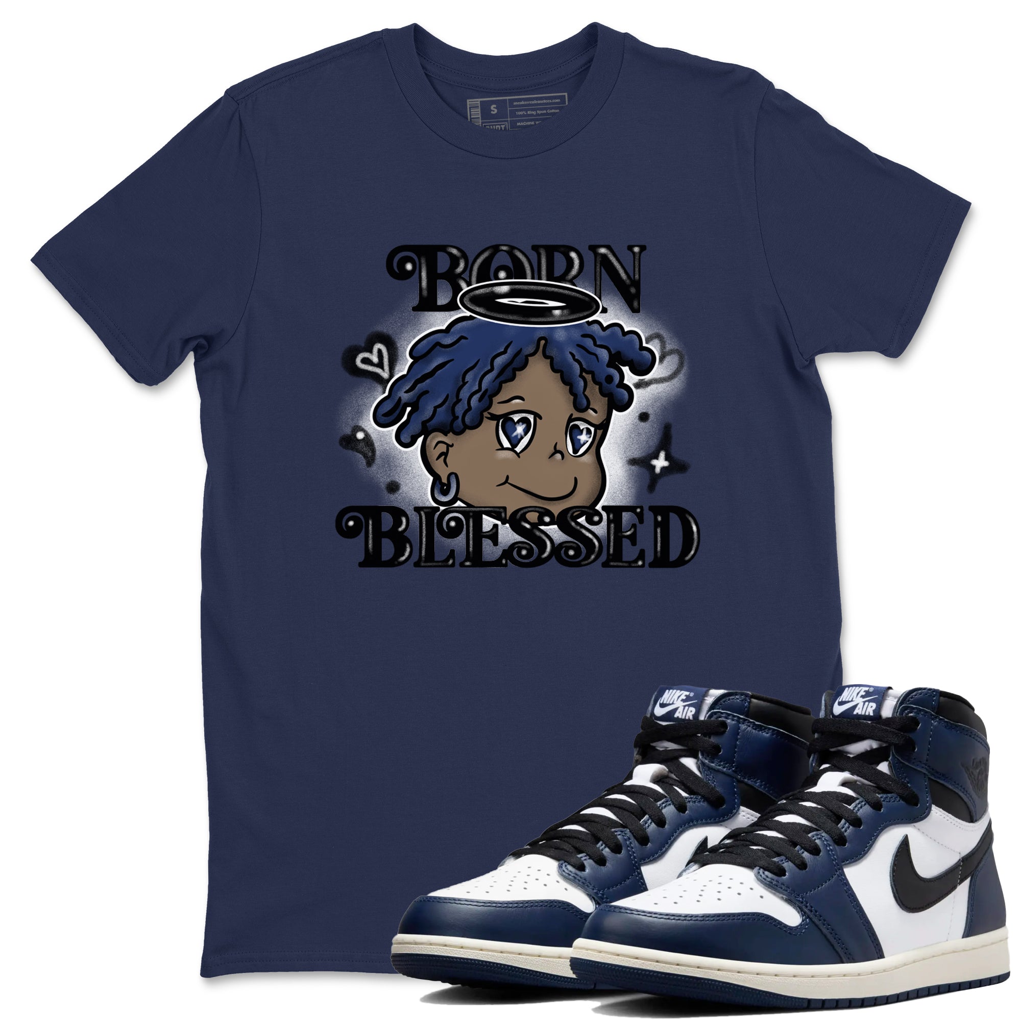 Born Blessed snkmatch Tees - Air Jordan 1 Midnight Navy