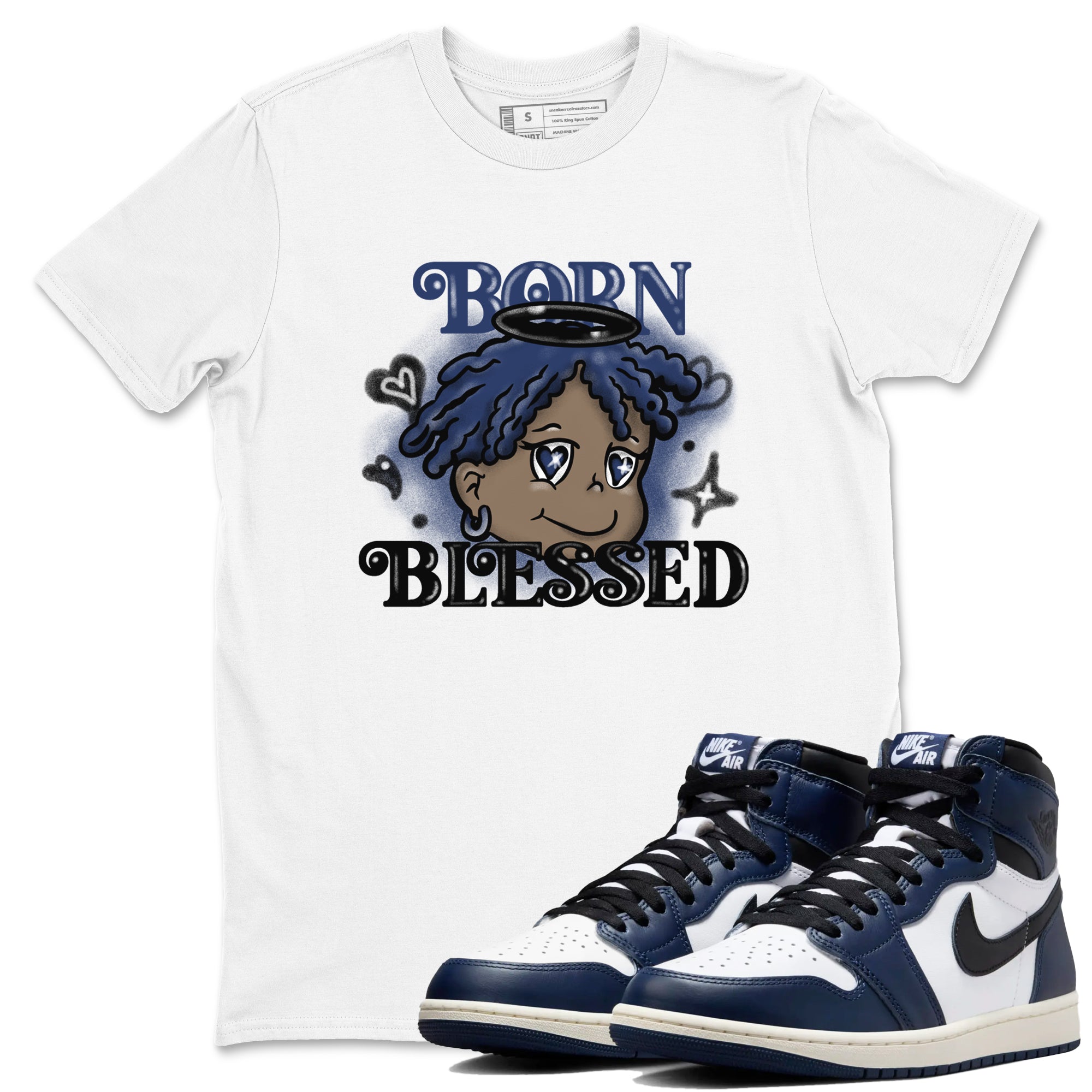 Born Blessed snkmatch Tees - Air Jordan 1 Midnight Navy