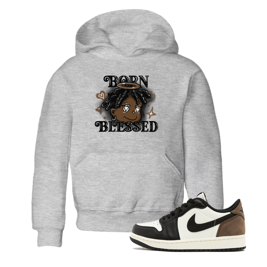 Born Blessed snkmatch Tees Kids - Air Jordan 1 Mocha