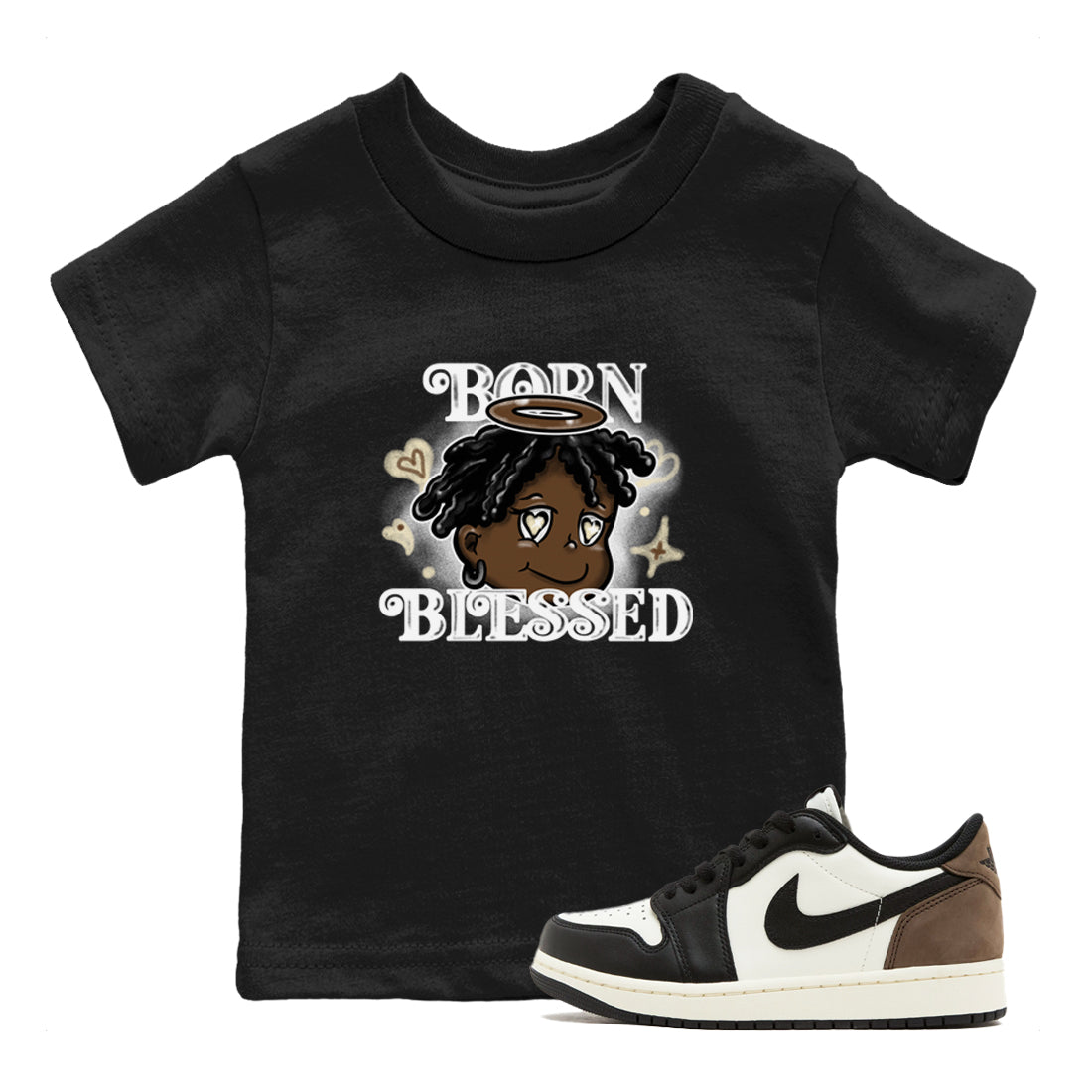 Born Blessed snkmatch Tees Kids - Air Jordan 1 Mocha