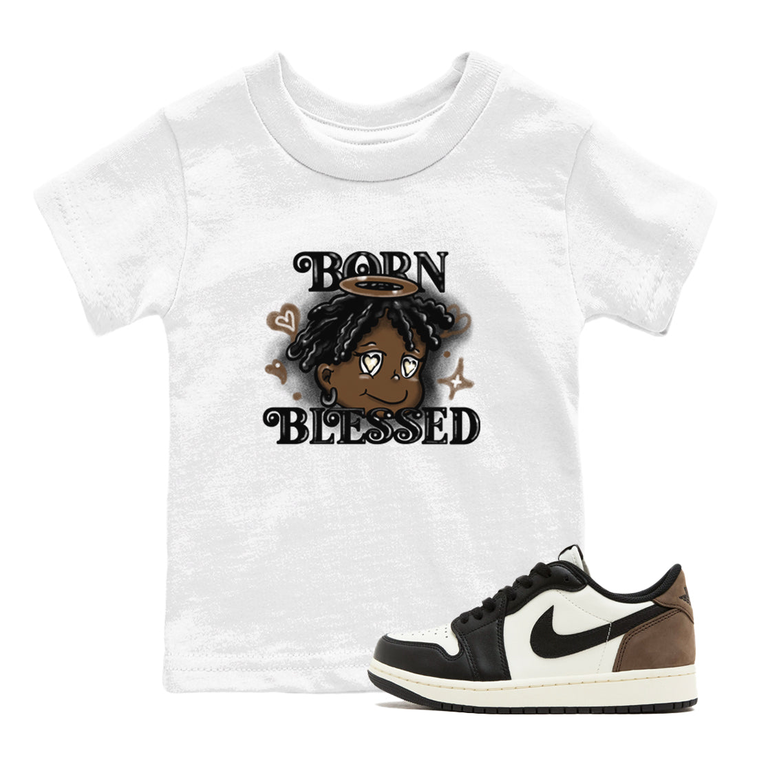 Born Blessed snkmatch Tees Kids - Air Jordan 1 Mocha
