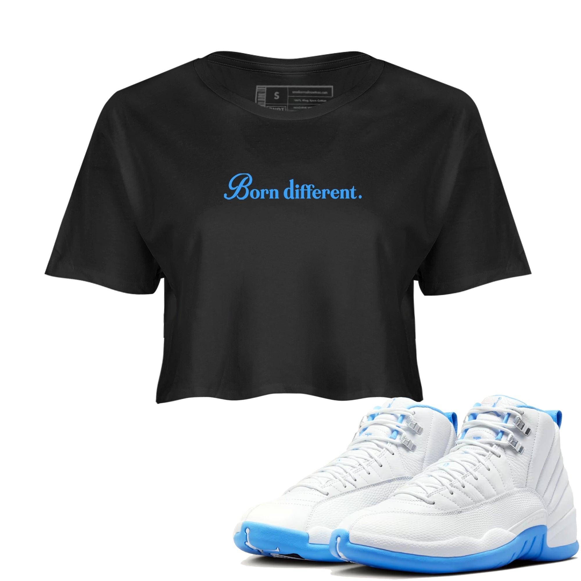 Born Different snkmatch Women's Top - Air Jordan 12 White and University Blue