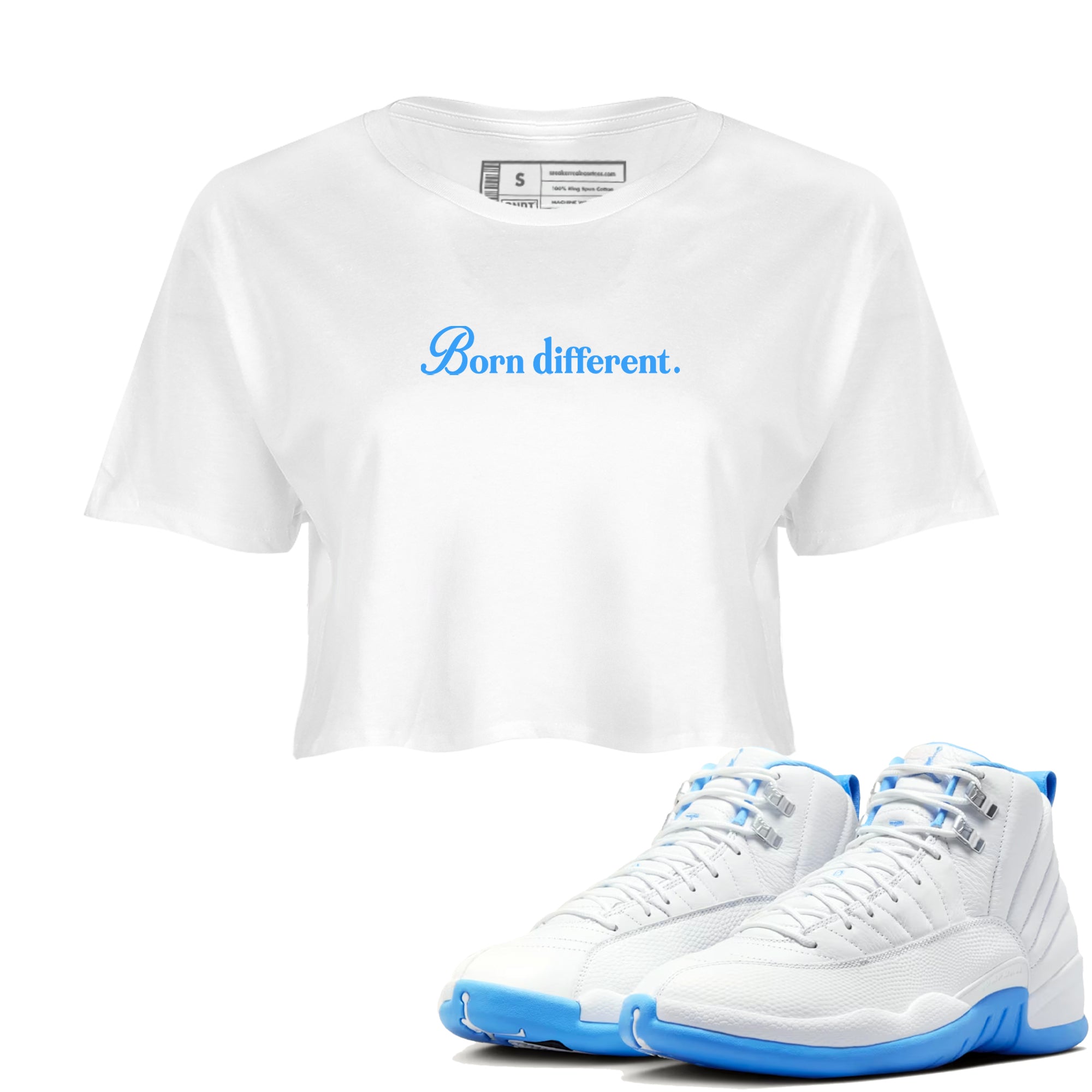 Born Different snkmatch Women's Top - Air Jordan 12 White and University Blue