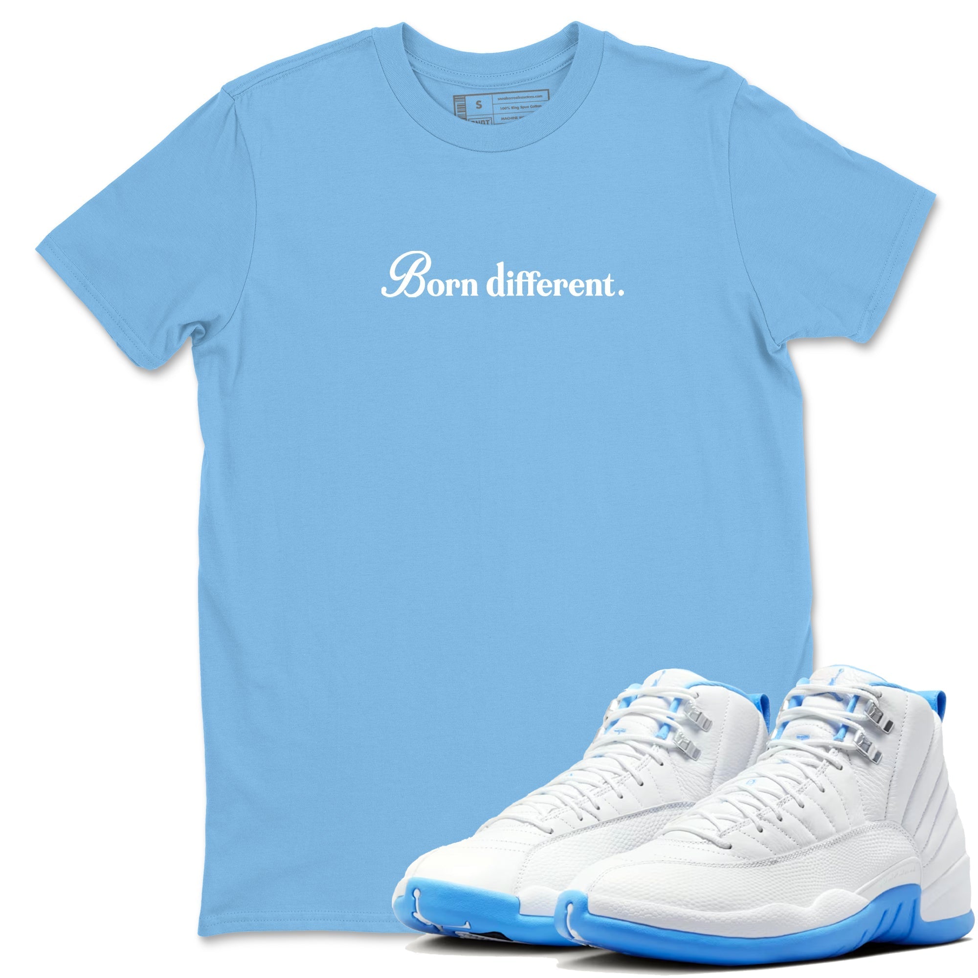 Born Different snkmatch Tees - Air Jordan 12 White and University Blue