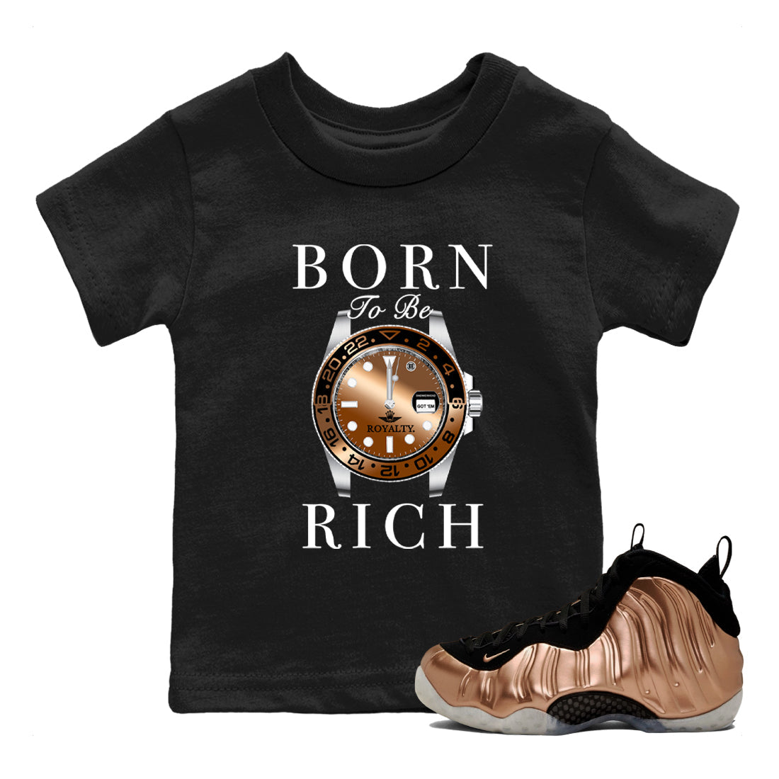 Born To Be Rich snkmatch Tees Kids - Air Foamposite One Metallic Copper