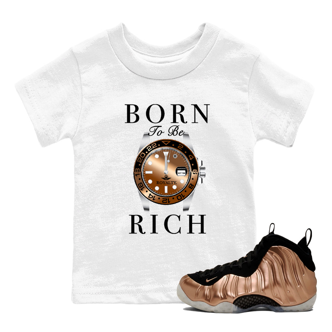 Born To Be Rich snkmatch Tees Kids - Air Foamposite One Metallic Copper
