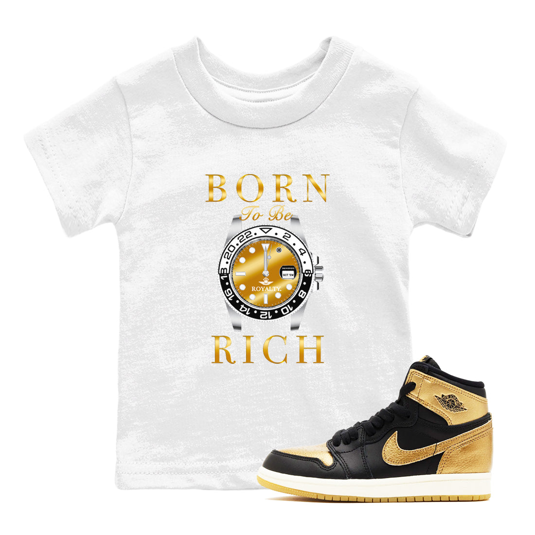 Born To Be Rich snkmatch Tees Kids - Air Jordan 1 Black Metallic Gold