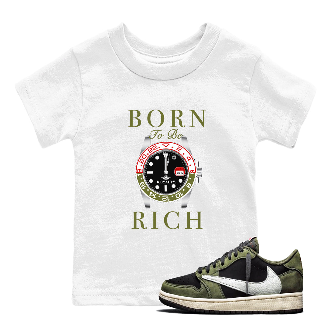 Born To Be Rich snkmatch Tees Kids - Air Jordan 1 Travis Scott Medium Olive