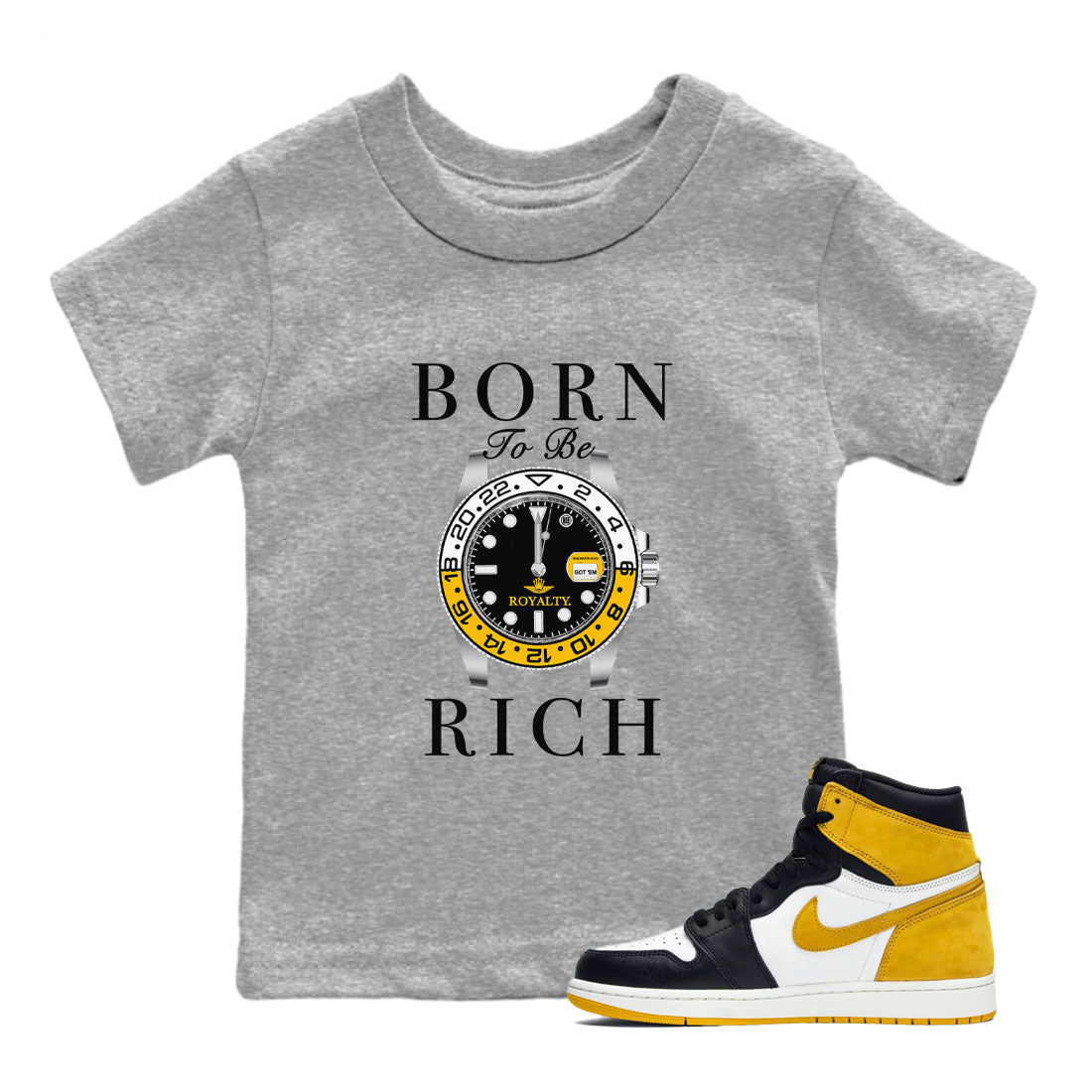 Born To Be Rich snkmatch Tees Kids - Air Jordan 1 Yellow Ochre