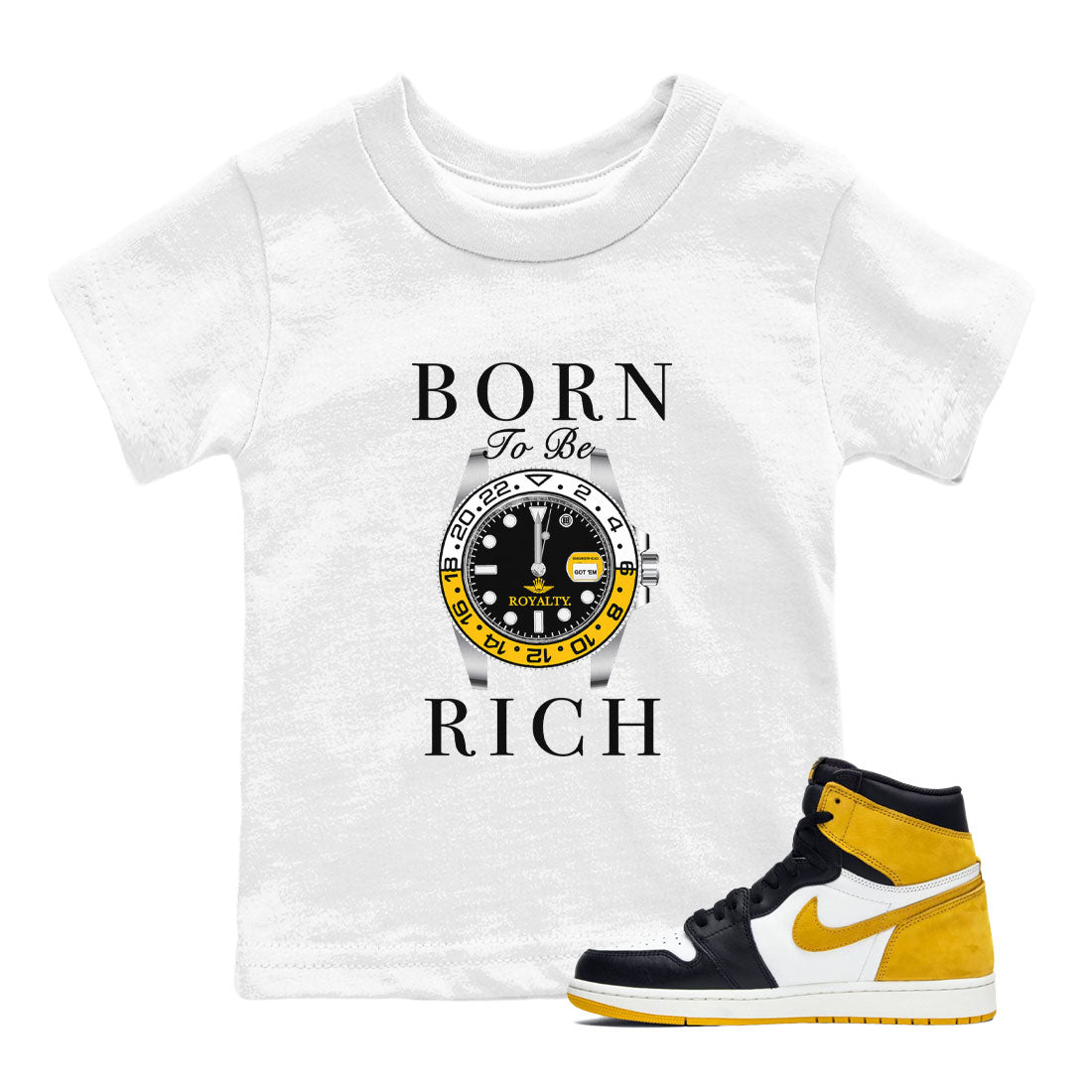 Born To Be Rich snkmatch Tees Kids - Air Jordan 1 Yellow Ochre