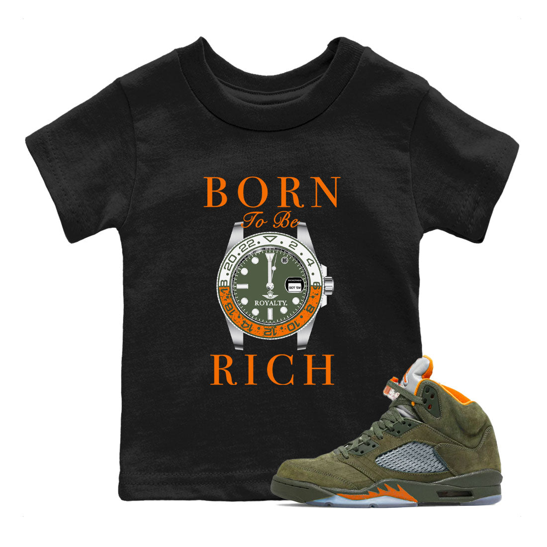 Born To Be Rich snkmatch Tees Kids - Air Jordan 5 Olive